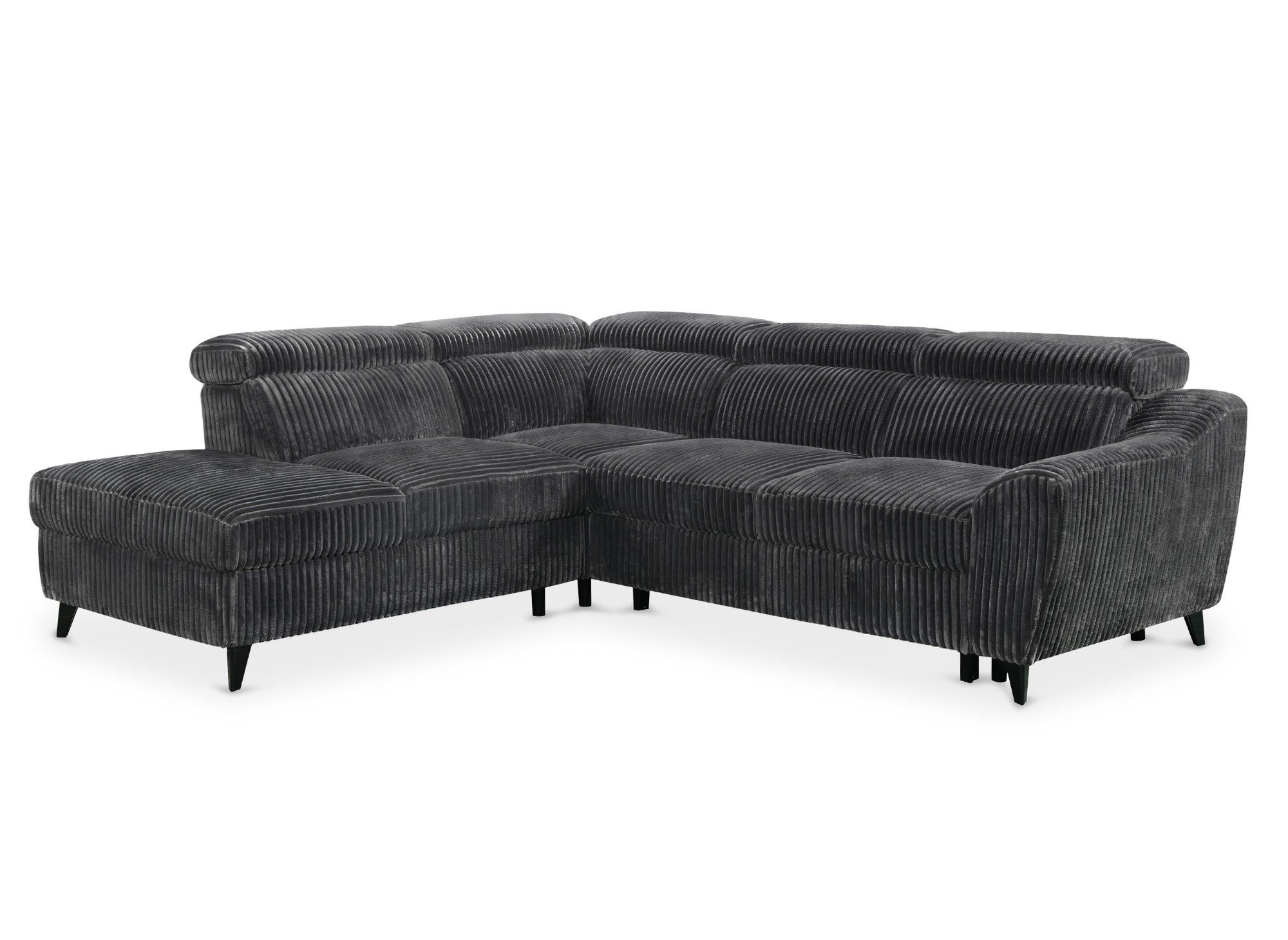 Canapé d'angle convertible avec coffre en velours côtelé épais gris DALTON - Angle gauche