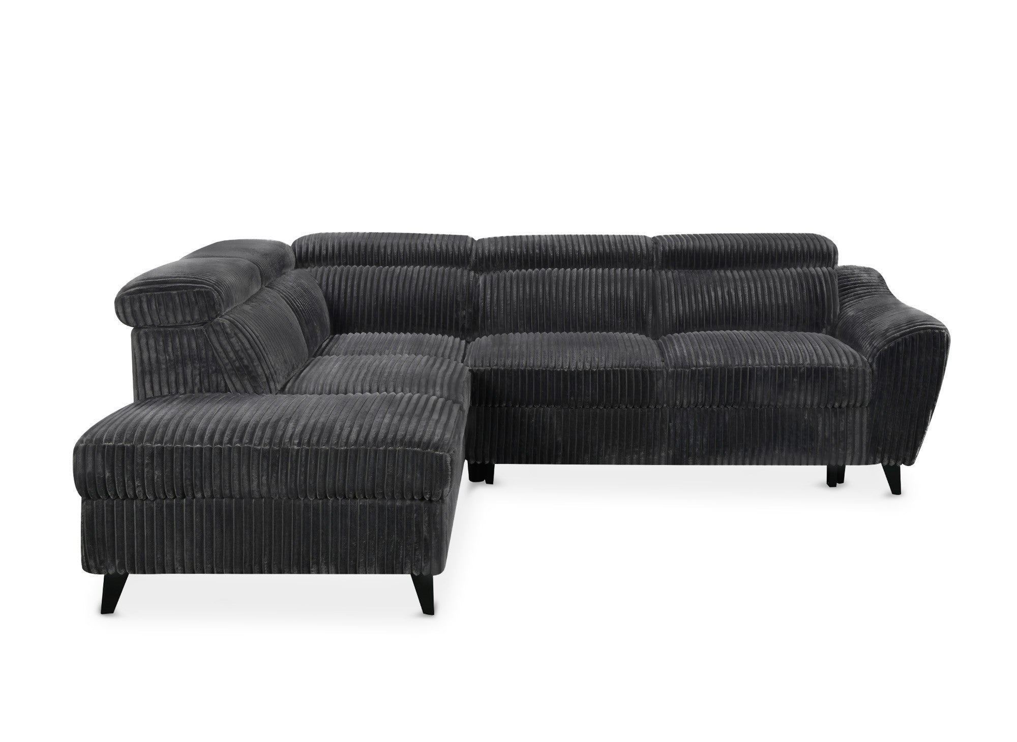 Canapé d'angle convertible avec coffre en velours côtelé épais gris DALTON - Angle gauche