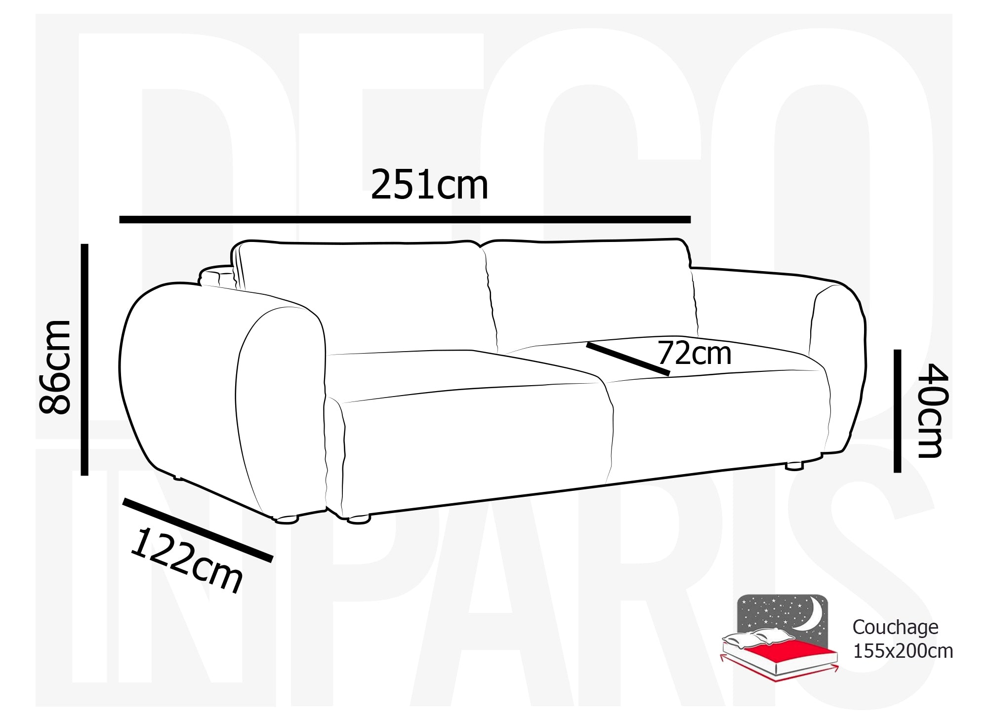 Canapé droit 3 places avec coffre en gros côtelé doux gris TILDA.