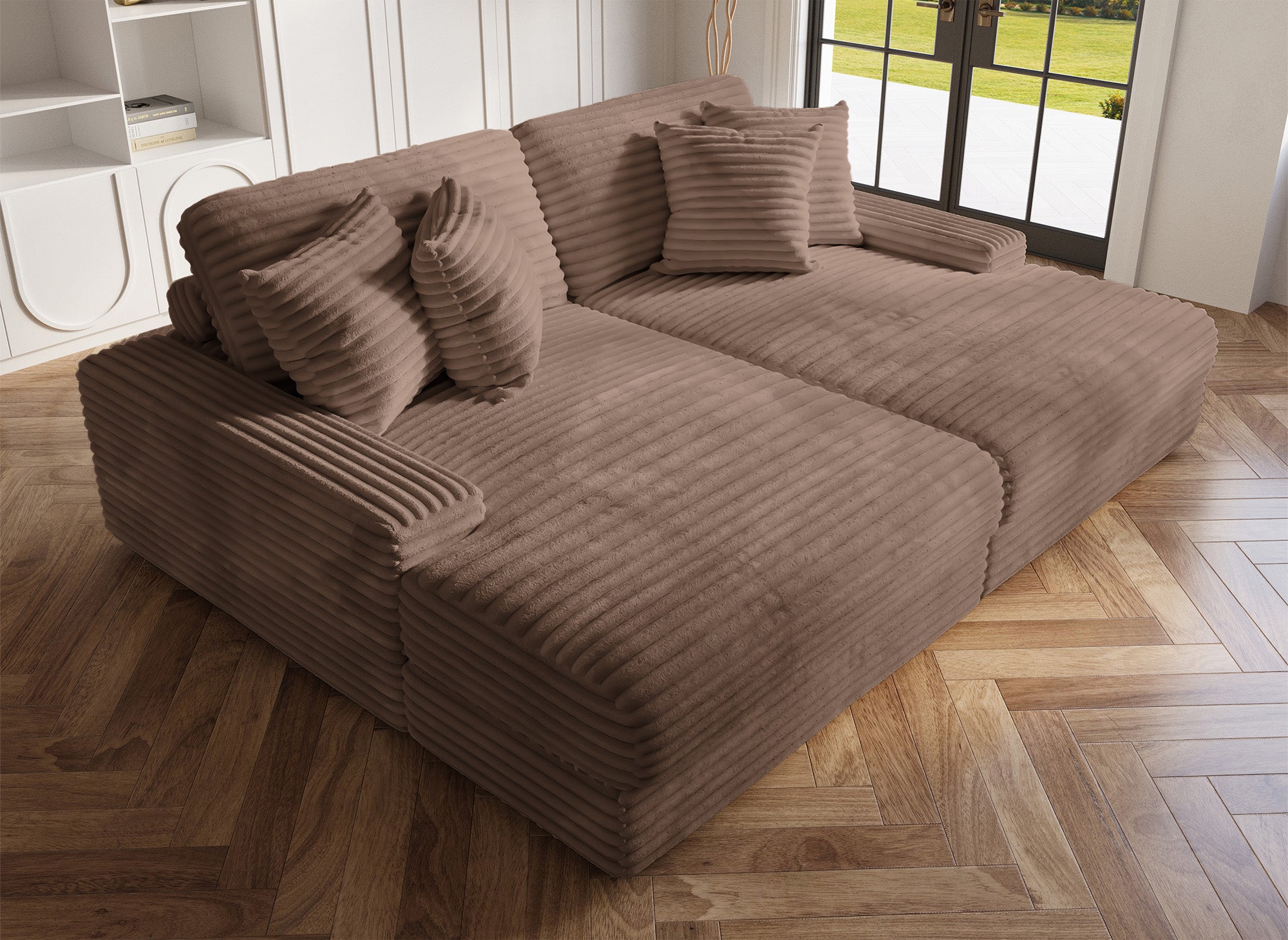 Canapé droit 2 places en gros côtelé doux taupe DAHO