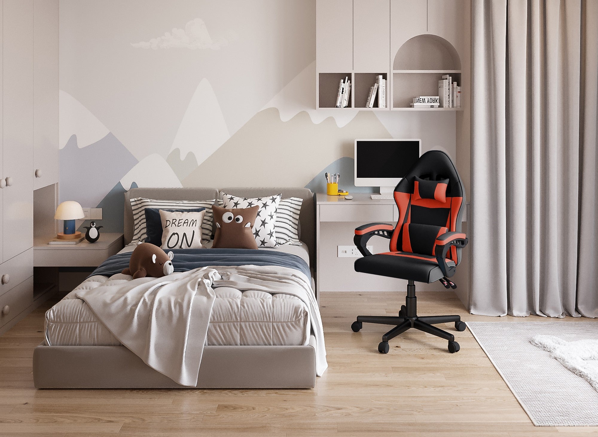 Fauteuil de bureau en tissu noir et rouge GHOST