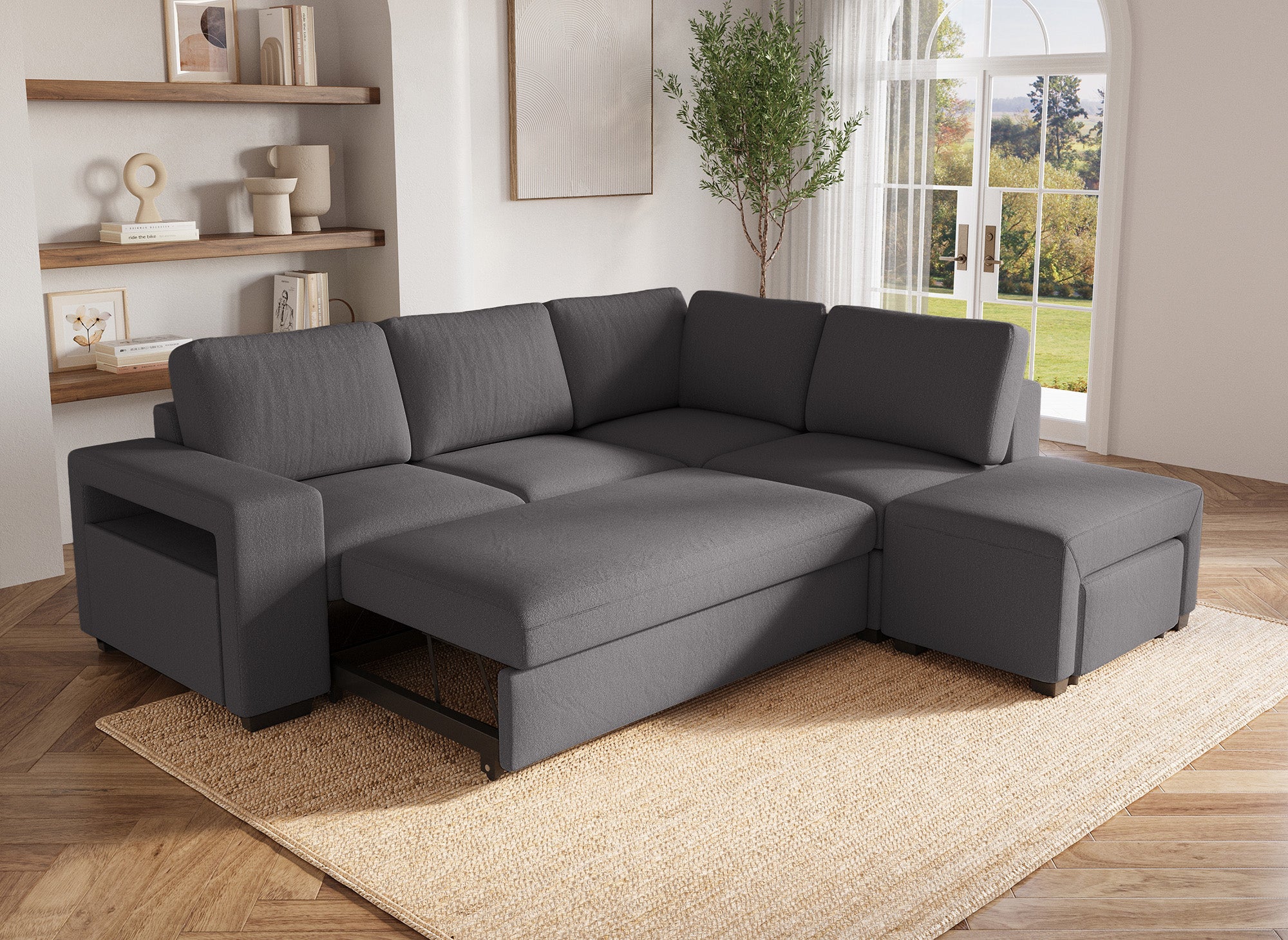 Canapé d'angle convertible en tissu gris foncé ALBAN - Angle droit