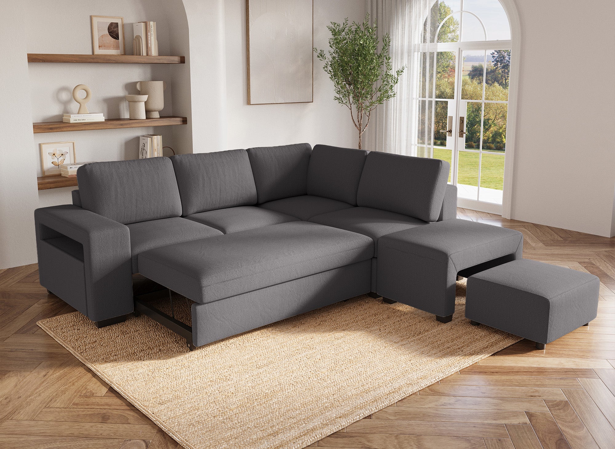 Canapé d'angle convertible en tissu gris foncé ALBAN - Angle droit