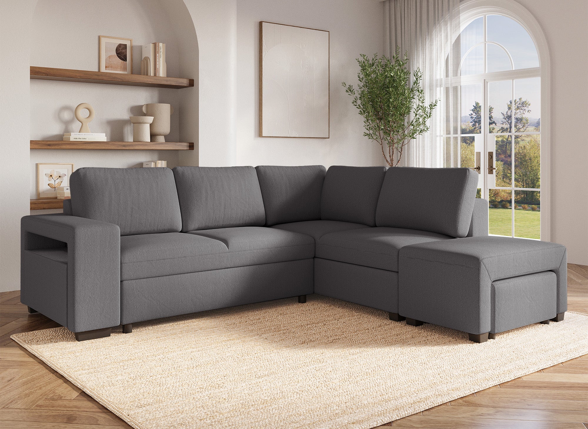 Canapé d'angle convertible en tissu gris foncé ALBAN - Angle droit