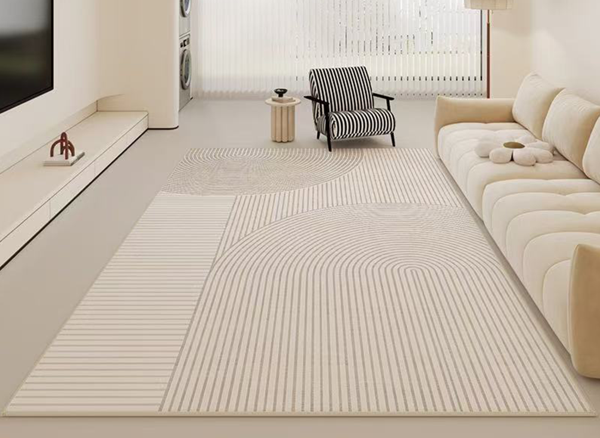 Tapis rectangulaire beige à motifs circulaires 160x230cm SAMA