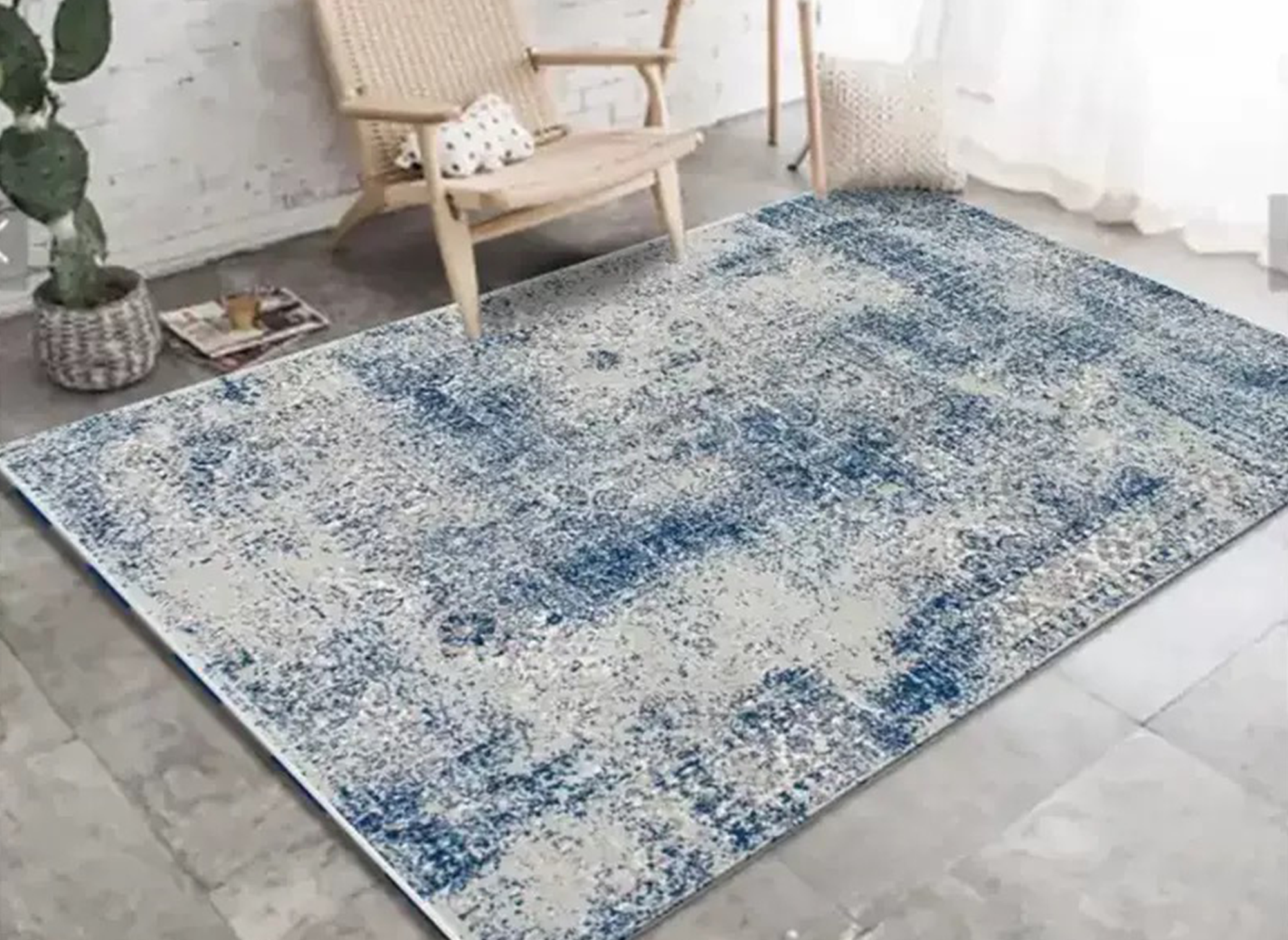 Tapis rectangulaire style vintage bleu et blanc 160x230 cm KALIMA