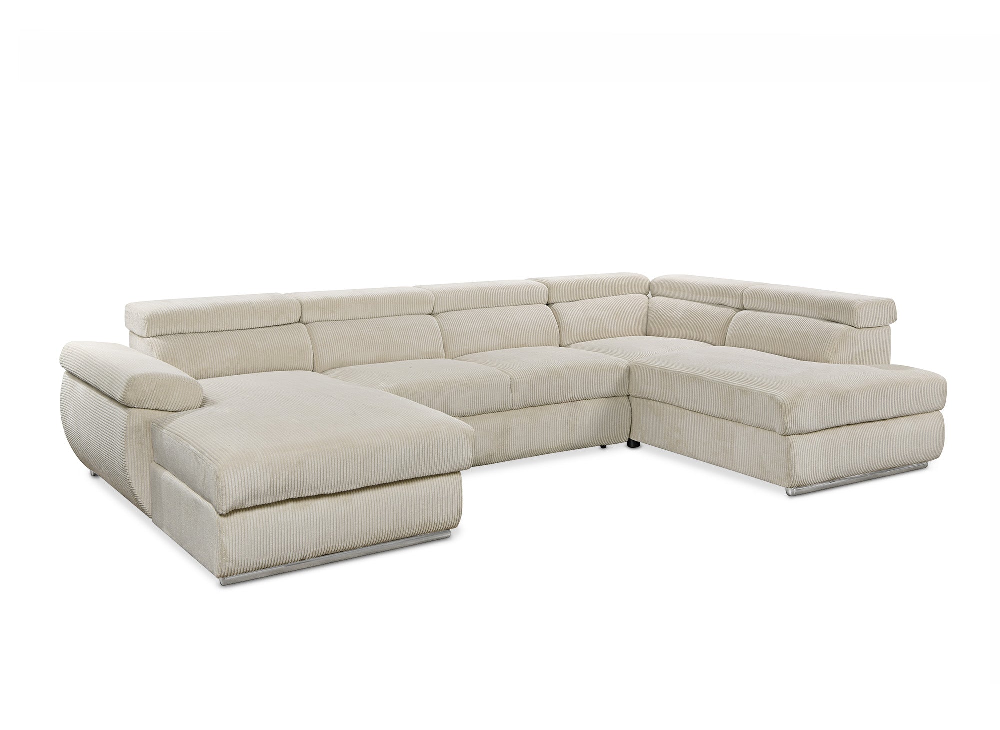Canapé panoramique convertible avec coffre en velours côtelé épais beige MARIANO- Angle gauche