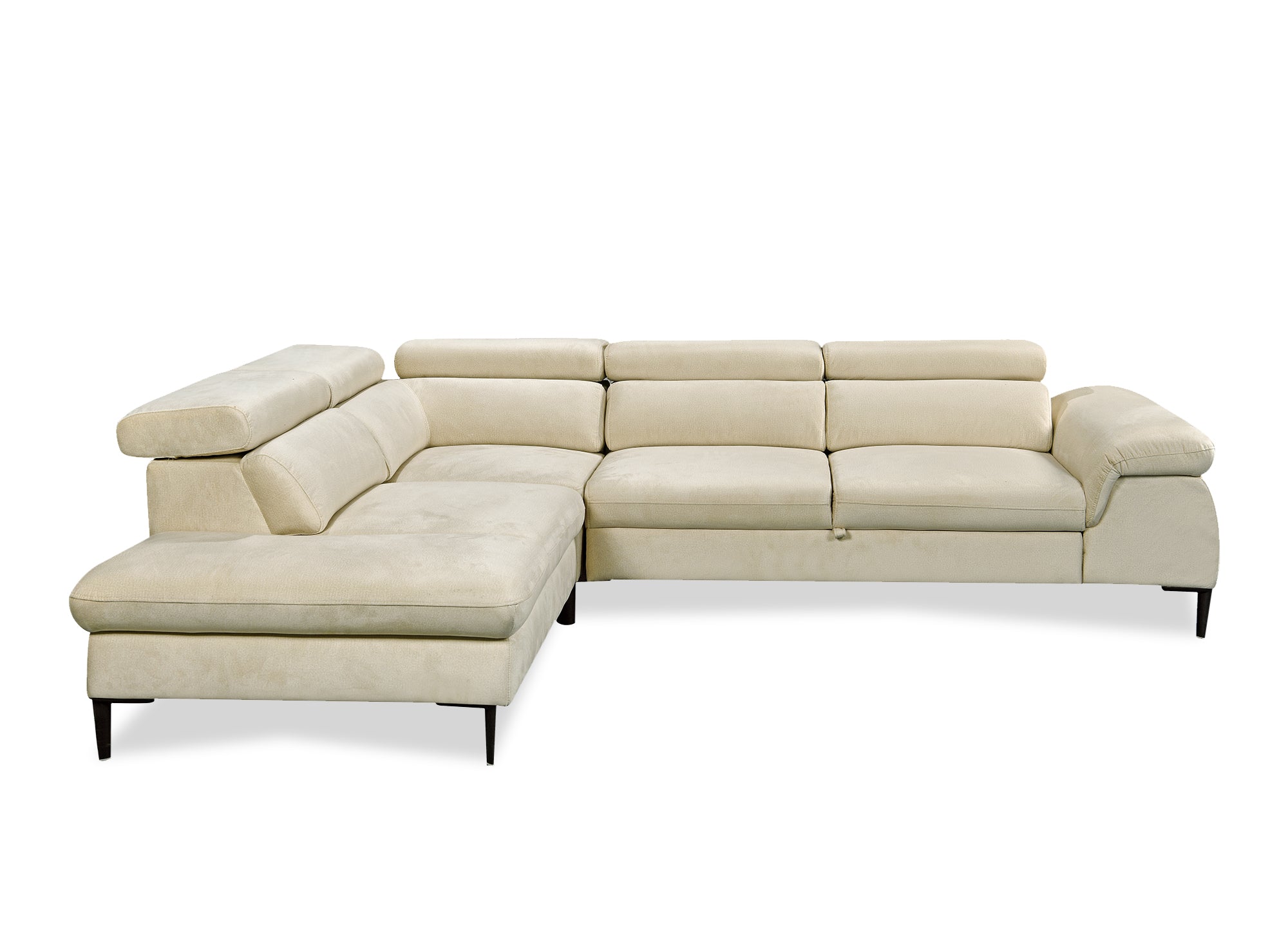 Canapé d'angle convertible avec coffre de rangement en velours beige SWAN - Angle gauche