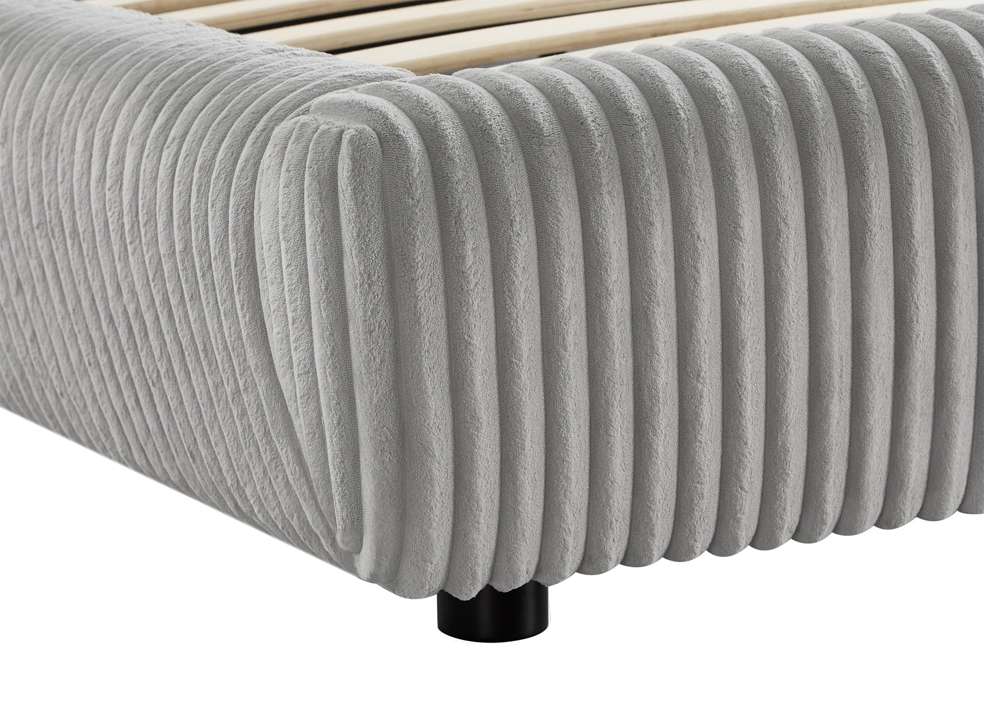 Lit double en velours côtelé épais gris 160x200cm SARA