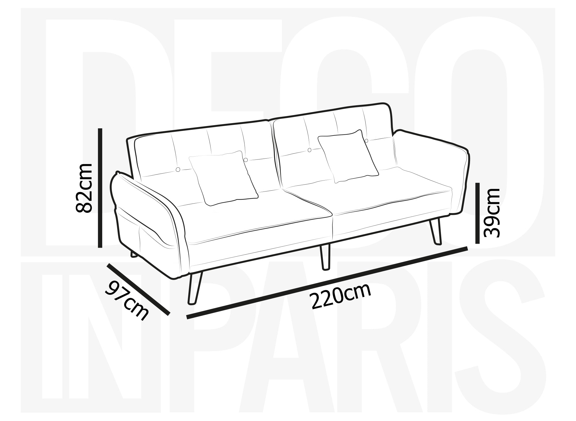Canapé clic clac 3 places en tissu bouclette blanc écru CHILI