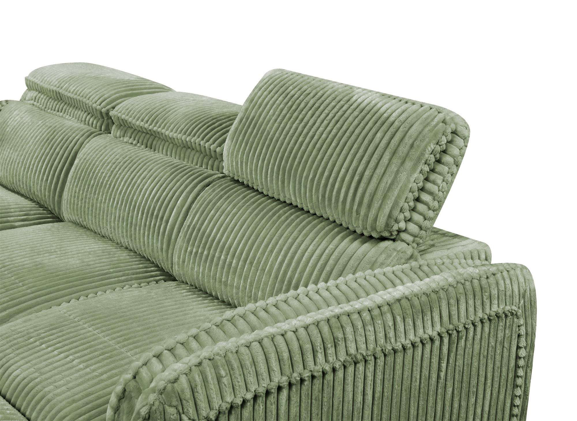 Canapé d'angle convertible en velours côtelé épais vert clair ISABELLA - Angle gauche