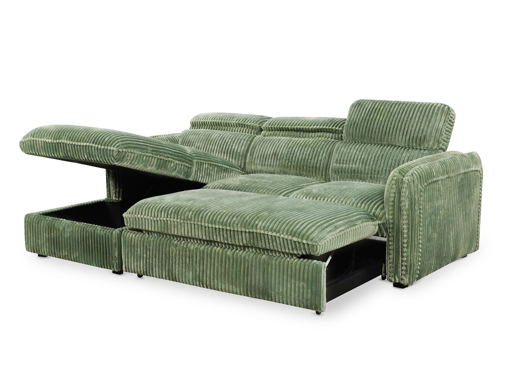 Canapé d'angle convertible en velours côtelé épais vert clair ISABELLA - Angle gauche