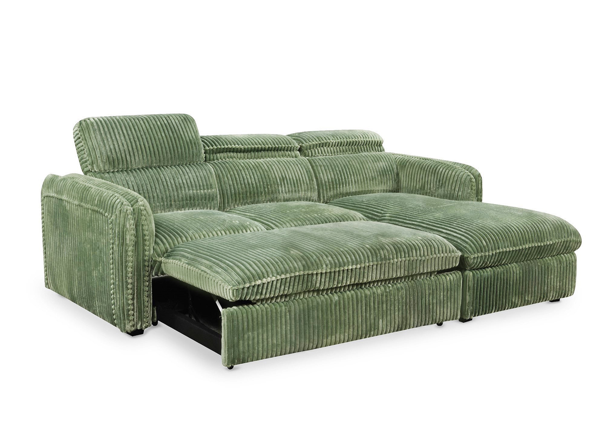 Canapé d'angle convertible en velours côtelé épais vert clair ISABELLA - Angle droit