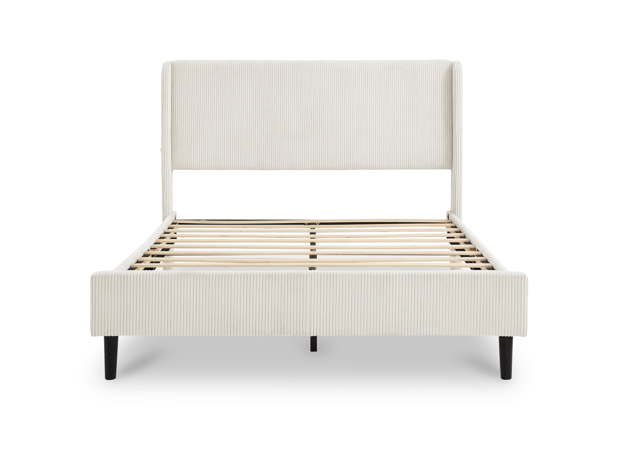 Lit double en velours côtelé épais beige 140x190cm LEVY