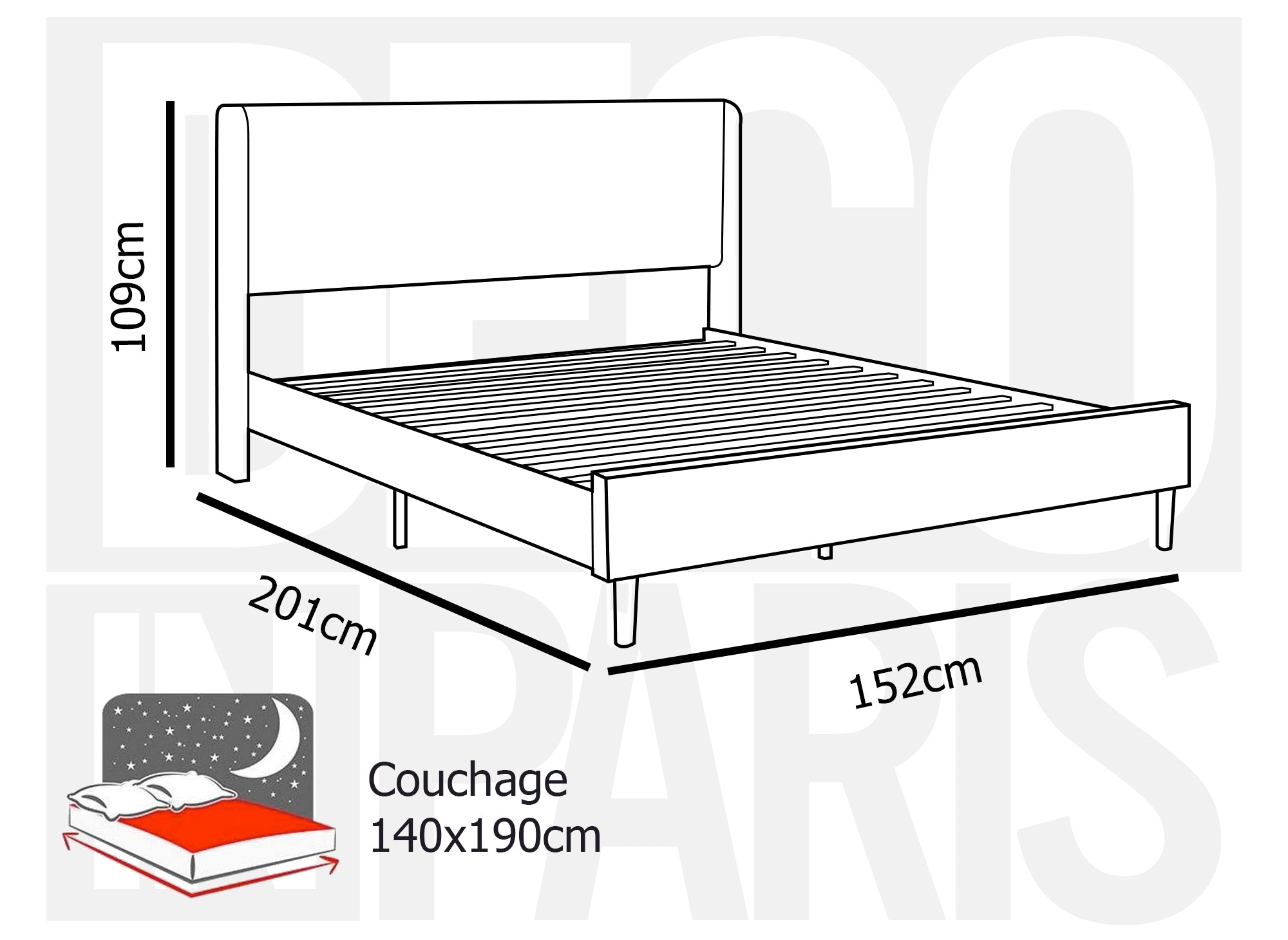 Lit double en velours côtelé épais beige 140x190cm LEVY
