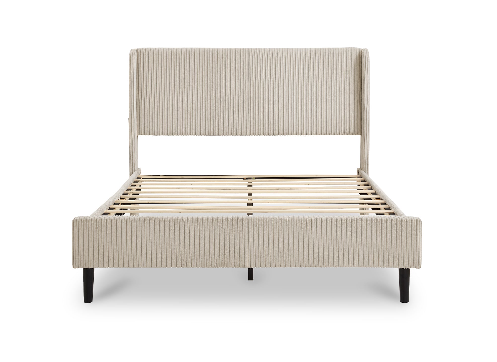 Lit double en velours côtelé épais taupe 140x190cm LEVY