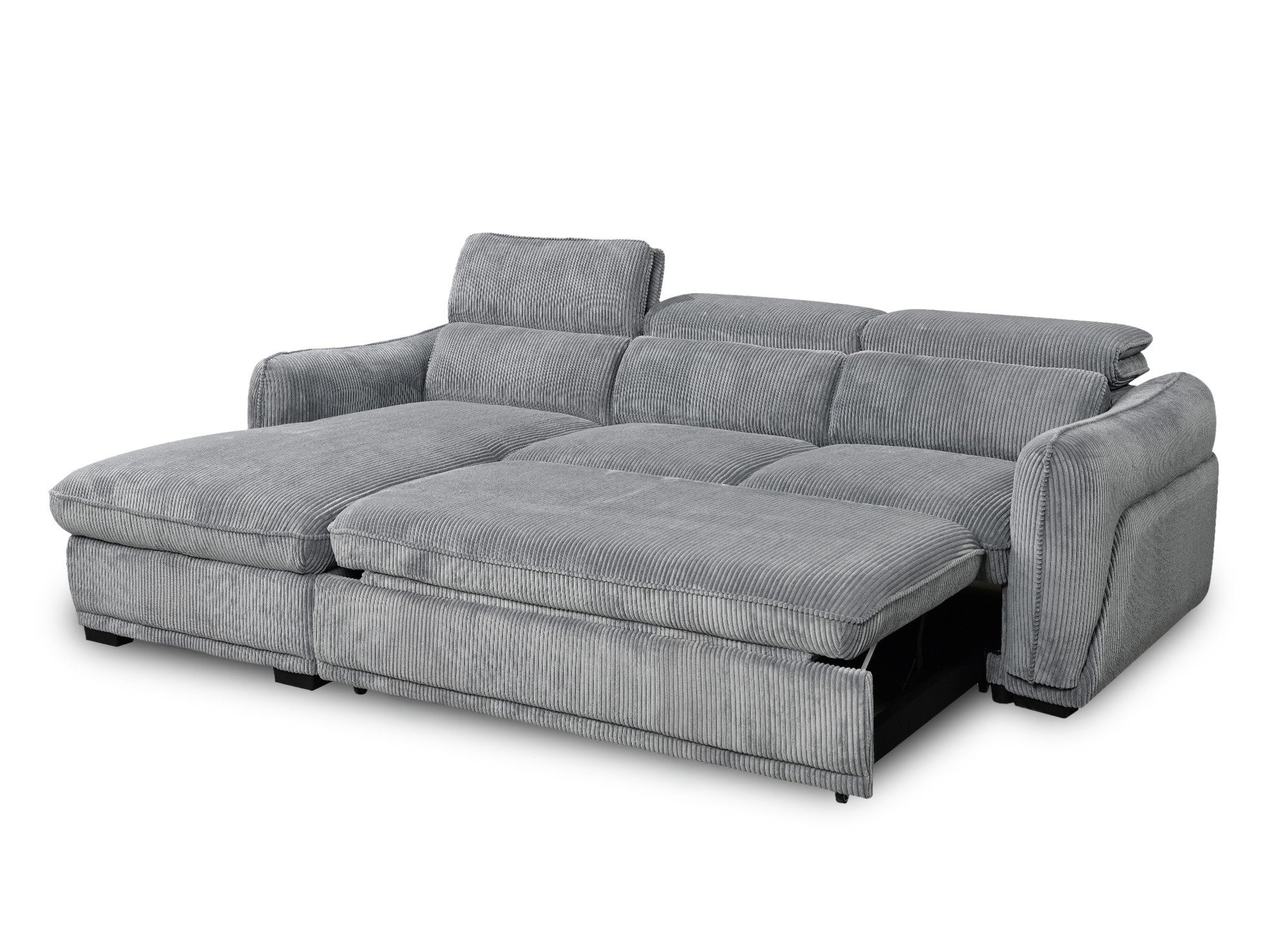 Canapé d'angle gauche convertible avec coffre en velours côtelé épais gris PETUNIA - Angle gauche