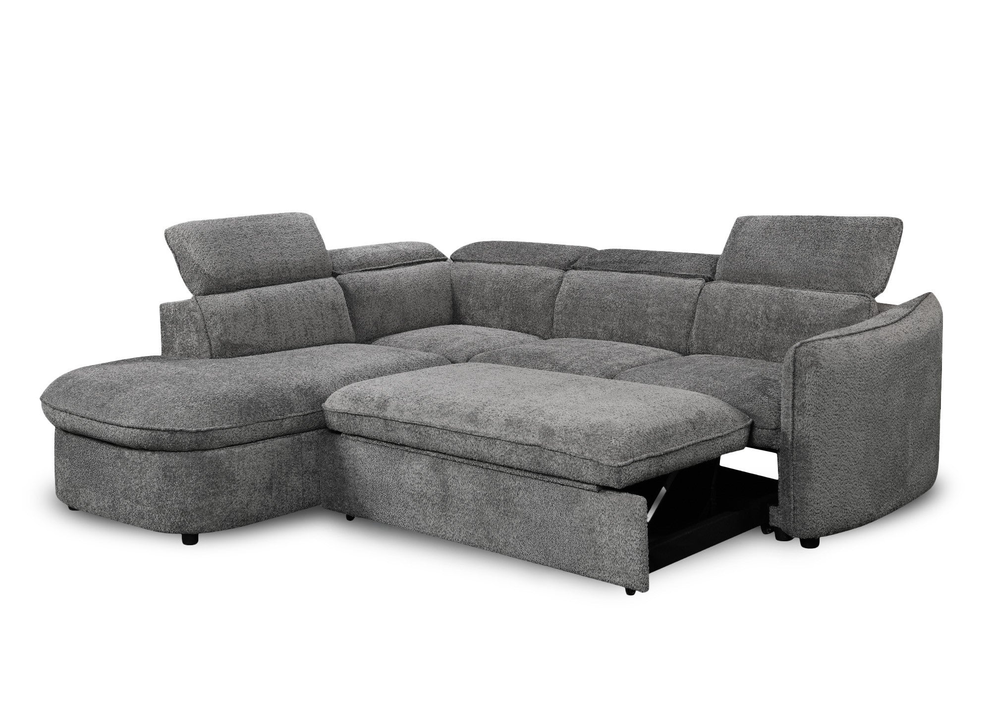 Canapé d'angle convertible avec coffre de rangement en tissu bouclette gris BAYA - angle gauche