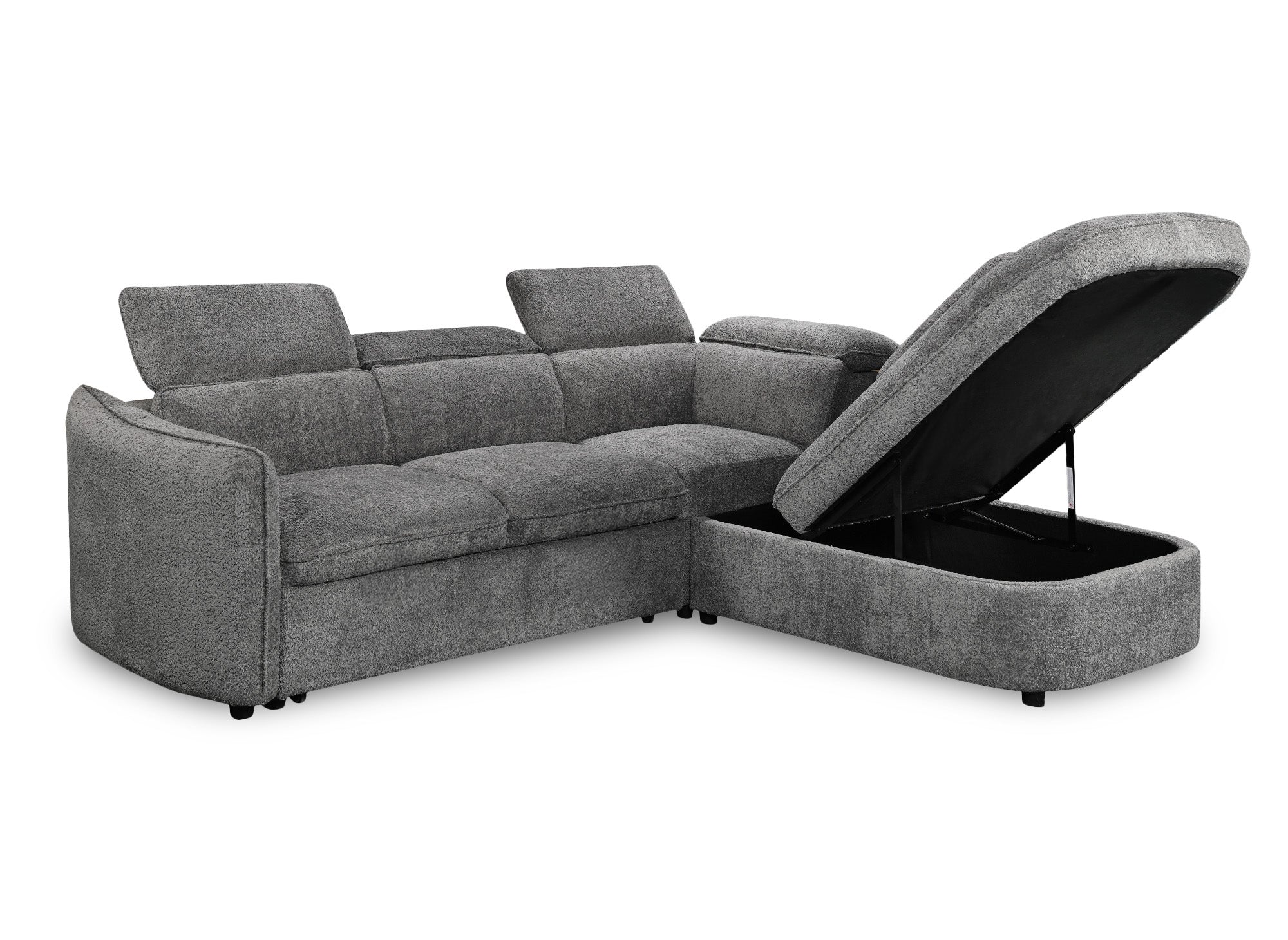 Canapé d'angle convertible avec coffre de rangement en tissu bouclette gris BAYA - angle droit