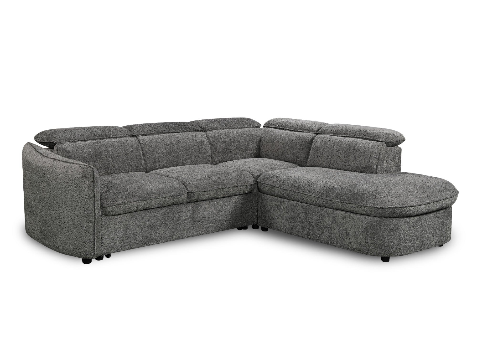 Canapé d'angle convertible avec coffre de rangement en tissu bouclette gris BAYA - angle droit