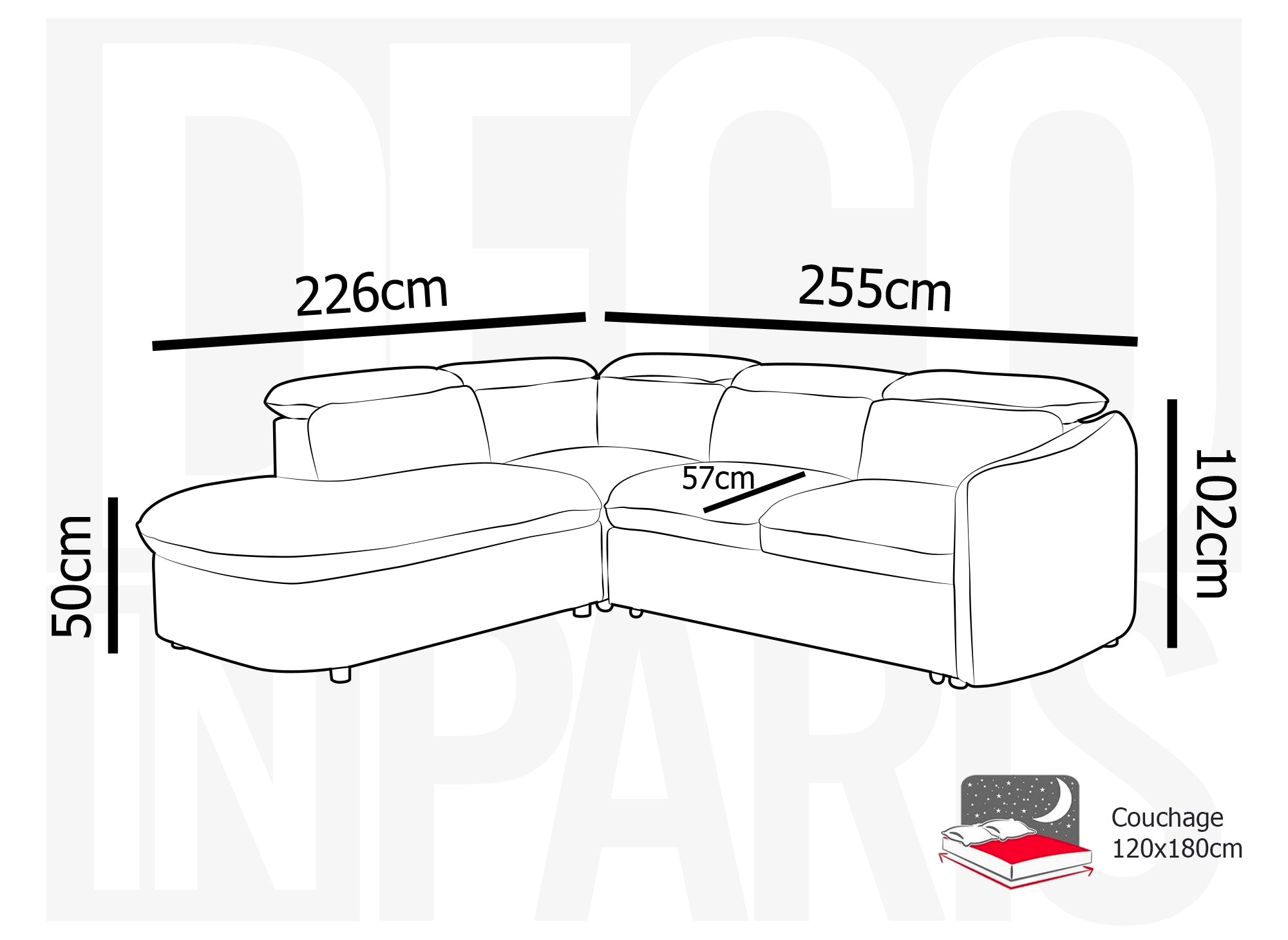 Canapé d'angle convertible avec coffre de rangement en tissu bouclette gris BAYA - angle gauche