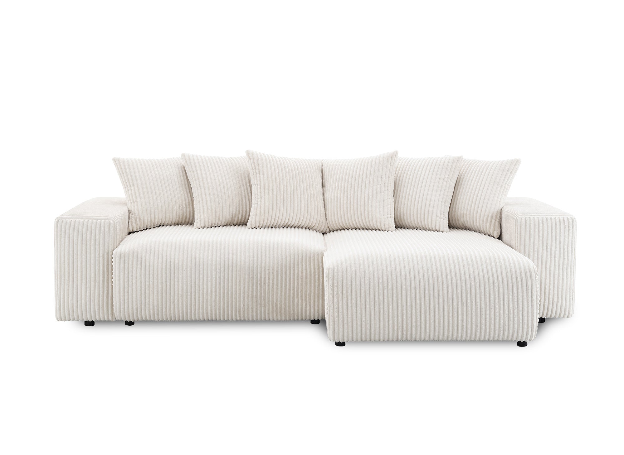 Canapé d'angle réversible convertible avec coffre en velours côtelé épais beige NOELIA