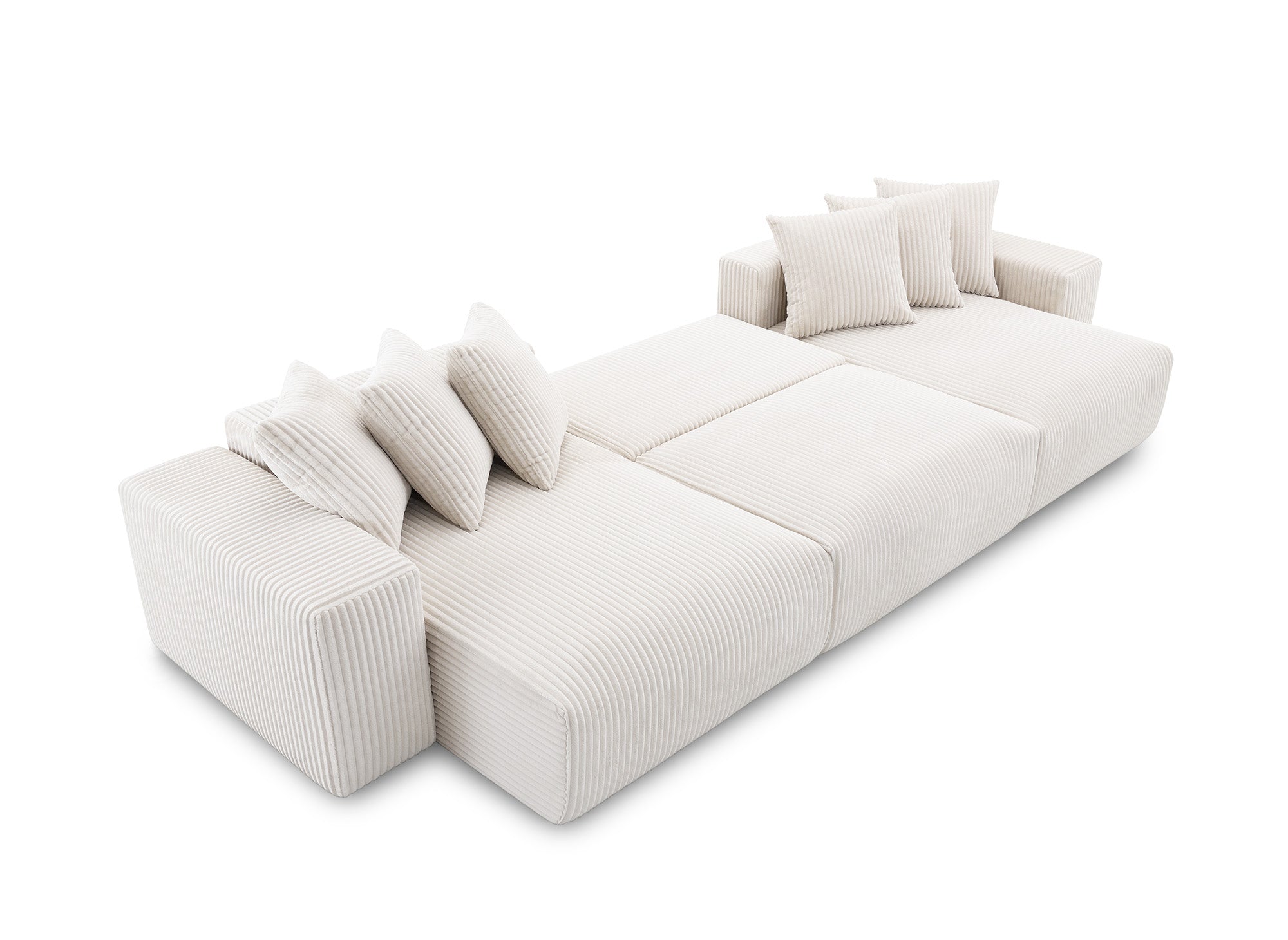 Canapé panoramique réversible convertible avec coffre en velours côtelé épais beige NOELIA