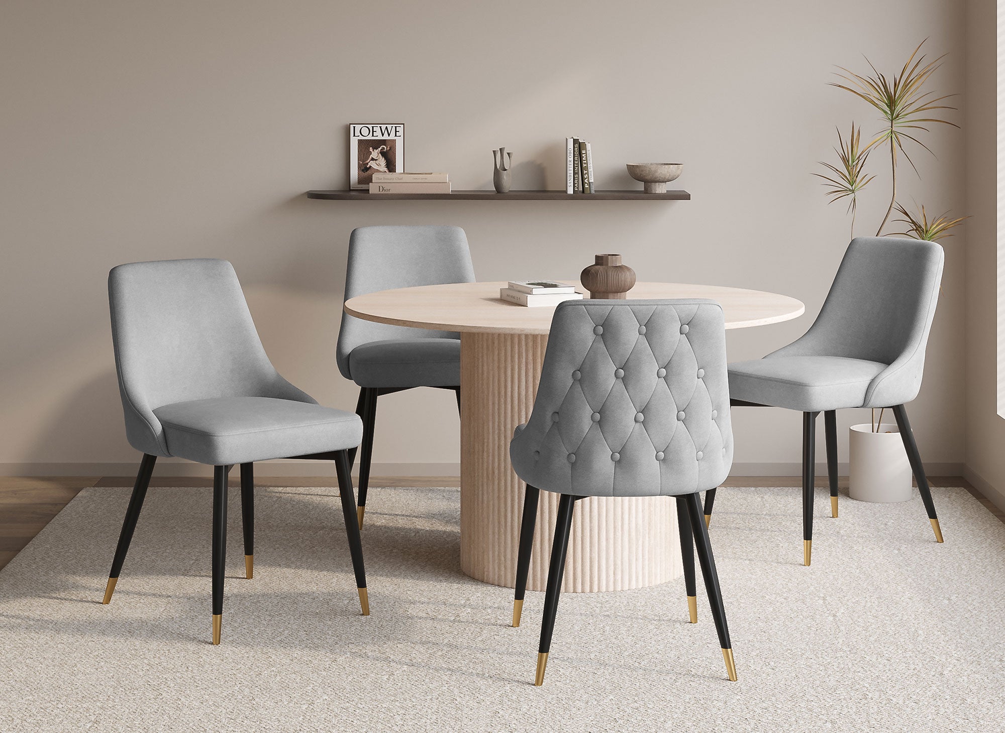 Lot de 2 chaises capitonnées en velours gris DORINA