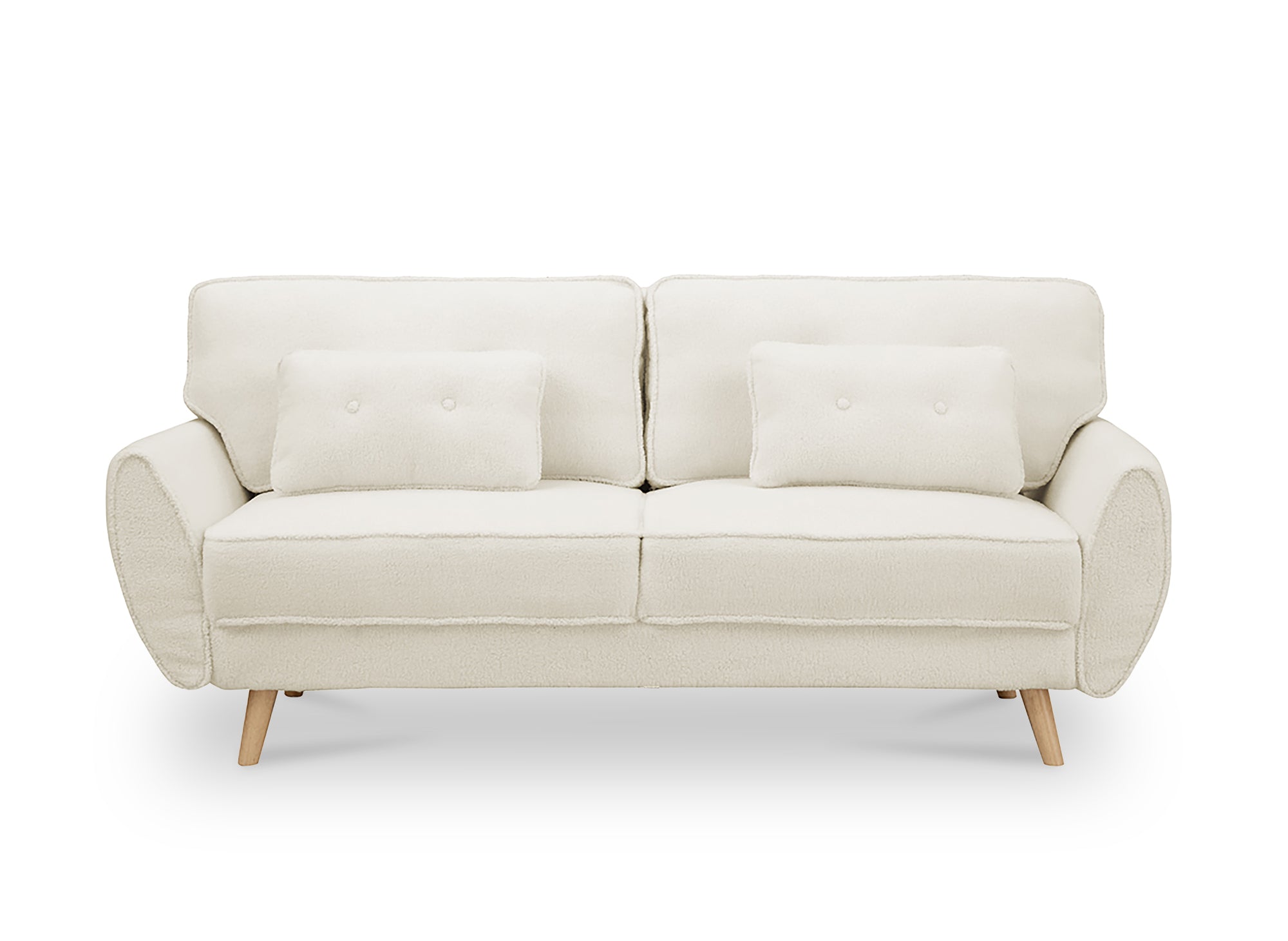 Canapé clic clac en tissu bouclette blanc écru avec pieds en bois PANAMA