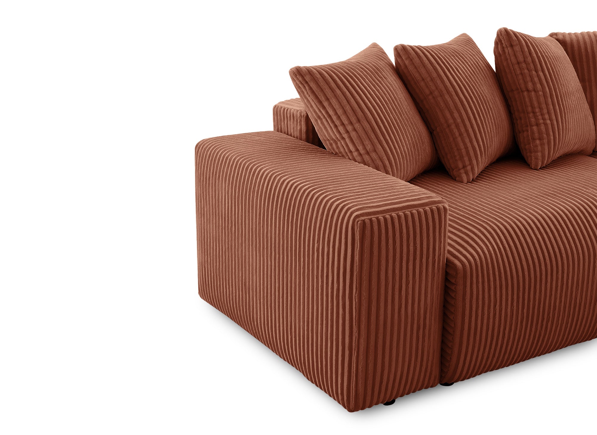 Canapé d'angle réversible convertible avec coffre en velours côtelé épais terracotta NOELIA
