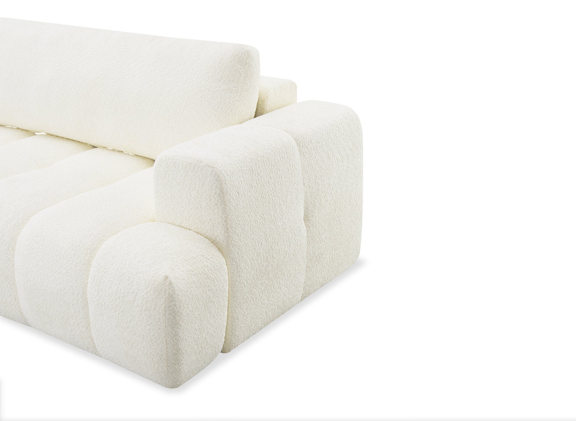 Canapé d'angle convertible avec coffre en tissu bouclette écru HAVEN - Angle gauche