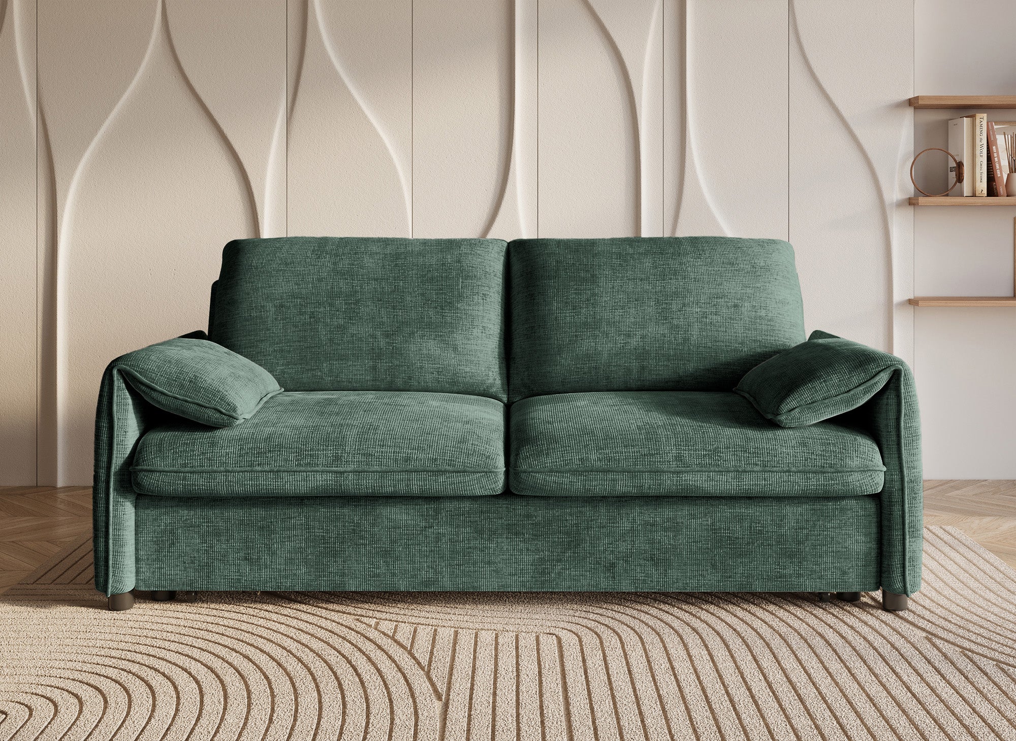 Canapé droit convertible 3 places en velours chiné vert LAMAR