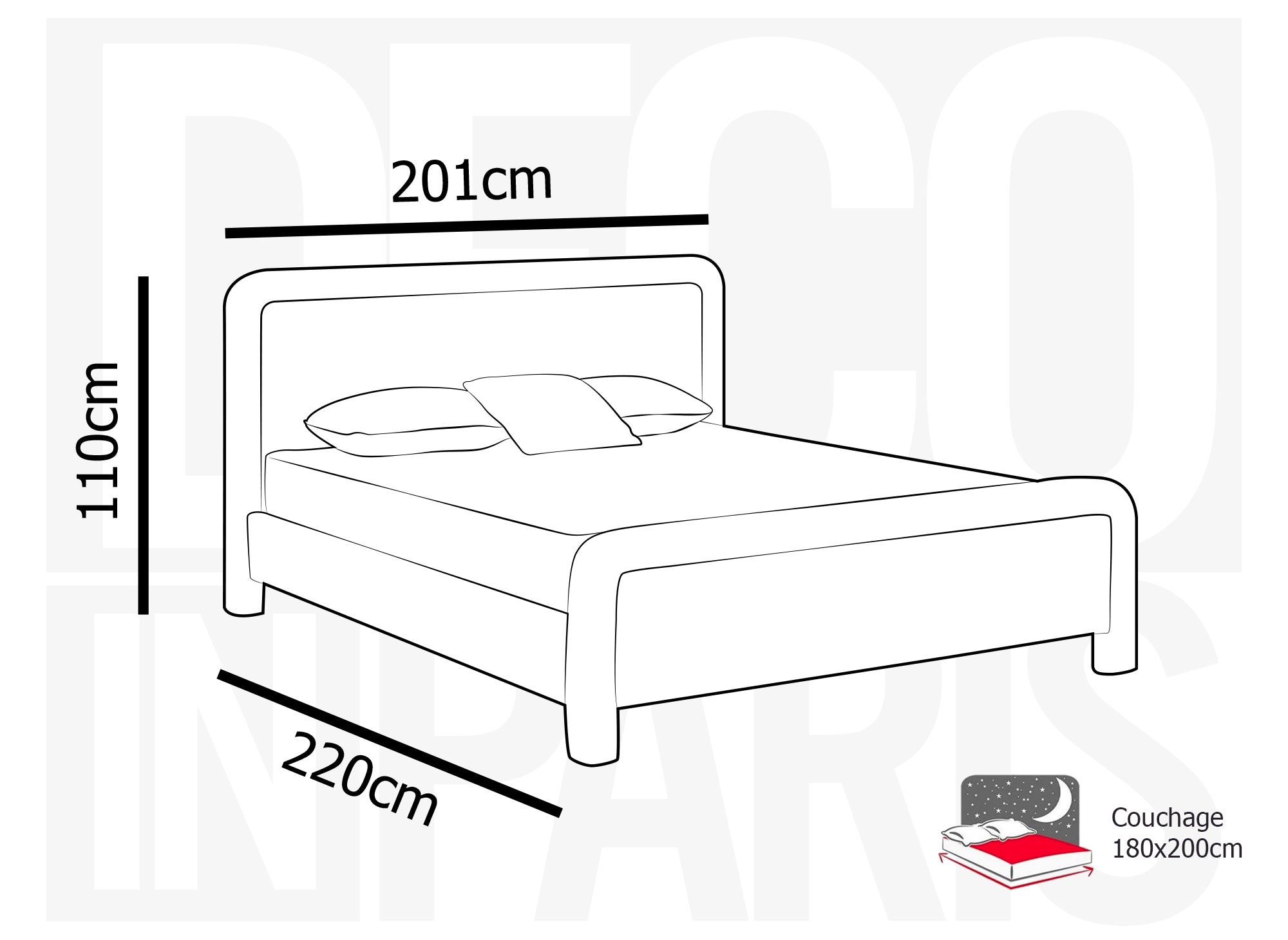 Lit double en tissu doux gris 180 x200 cm ANELA