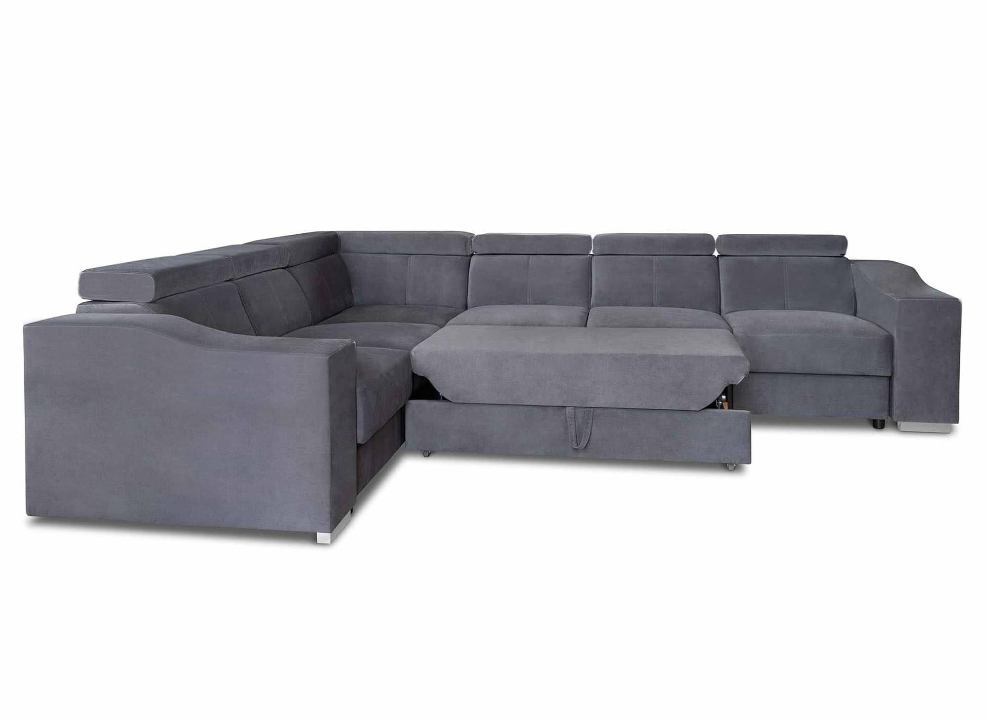 Canapé d'angle convertible réversible en velours gris LEONIE