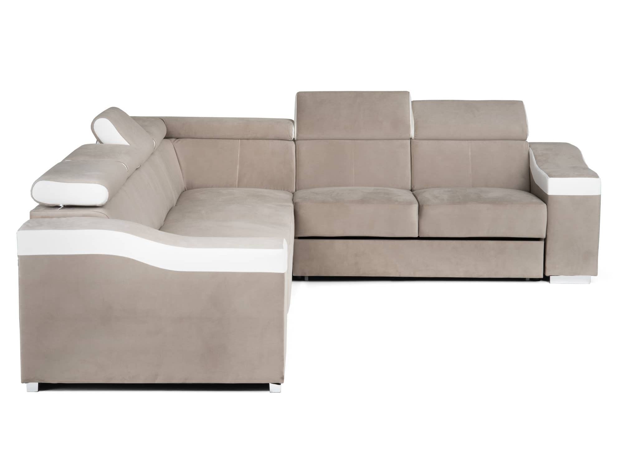 Canapé d'angle convertible réversible en velours beige et simili cuir blanc LEONIE