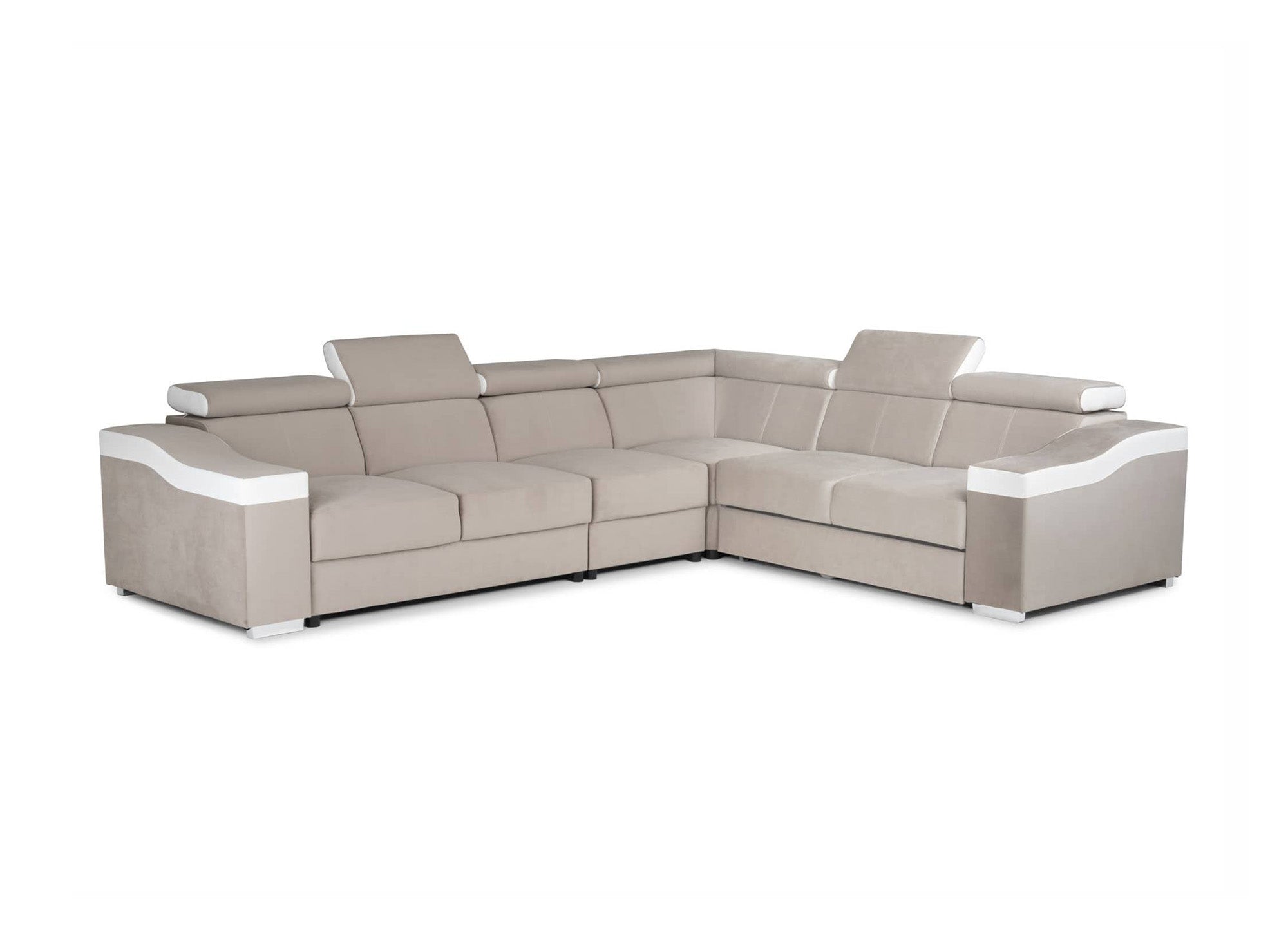 Canapé d'angle convertible réversible en velours beige et simili cuir blanc LEONIE