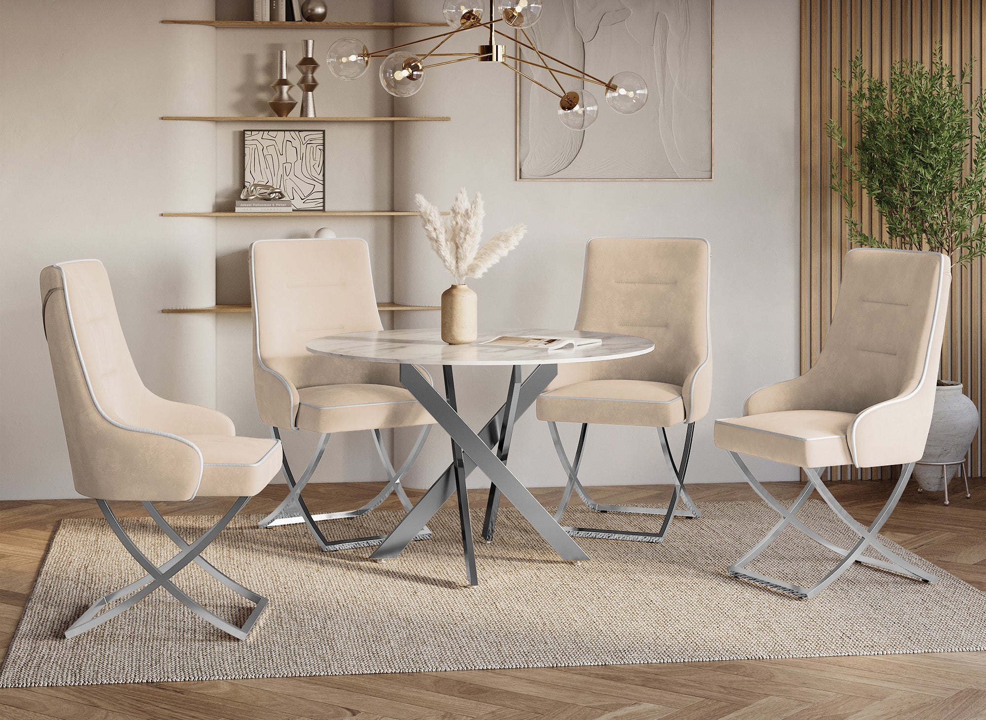 Lot de 2 chaises en velours beige pieds en métal argenté LEXA