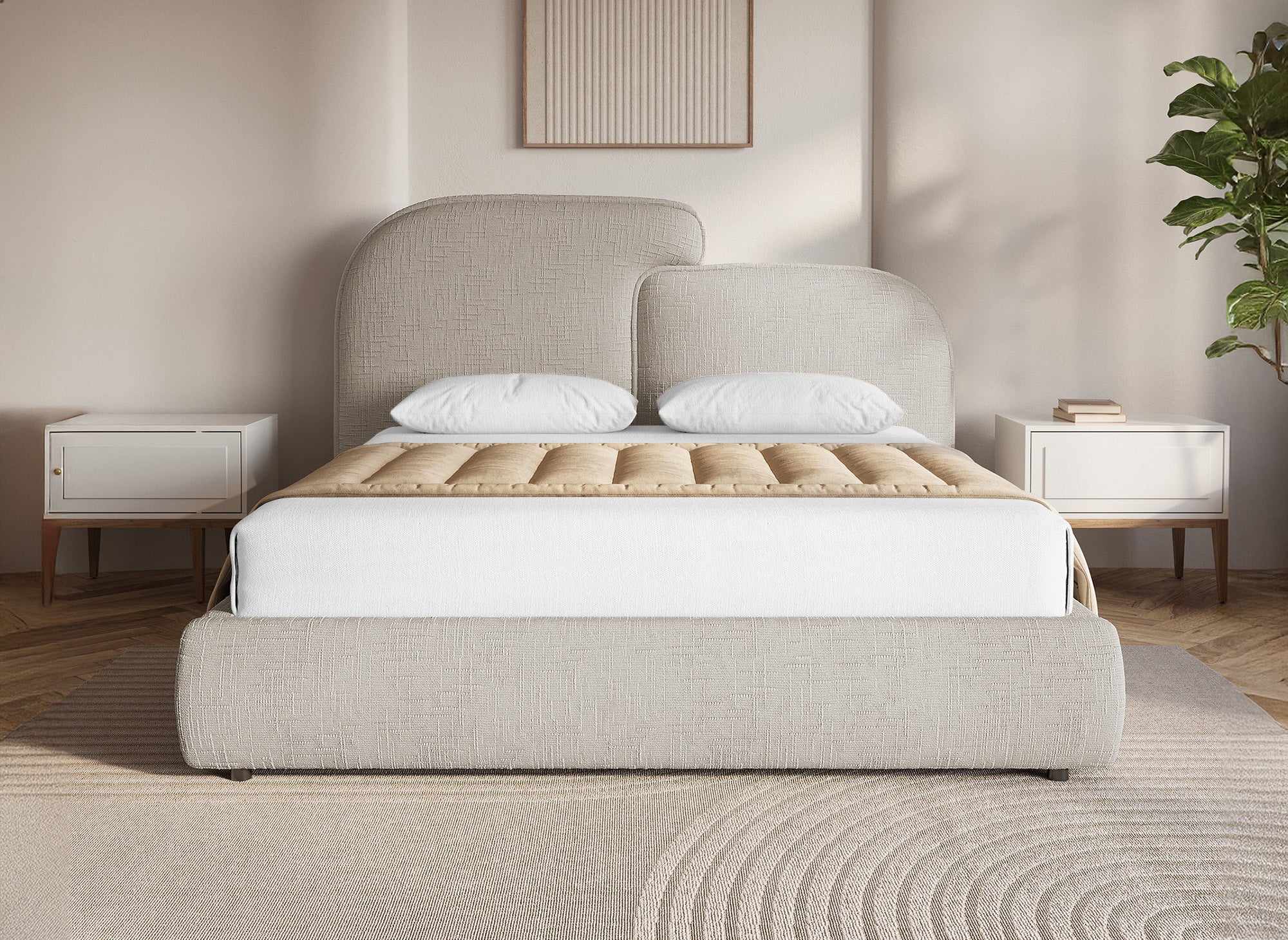 Lit coffre en velours chiné taupe 140x190 cm MILENA