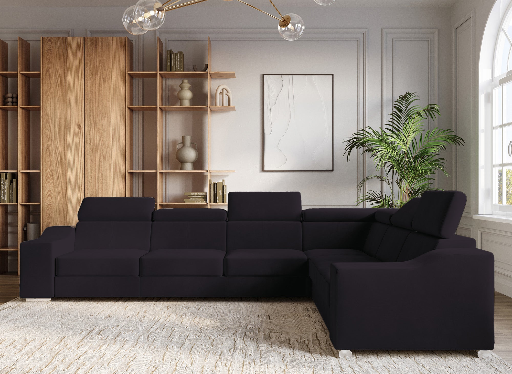 Canapé d'angle convertible réversible en velours noir LEONIE