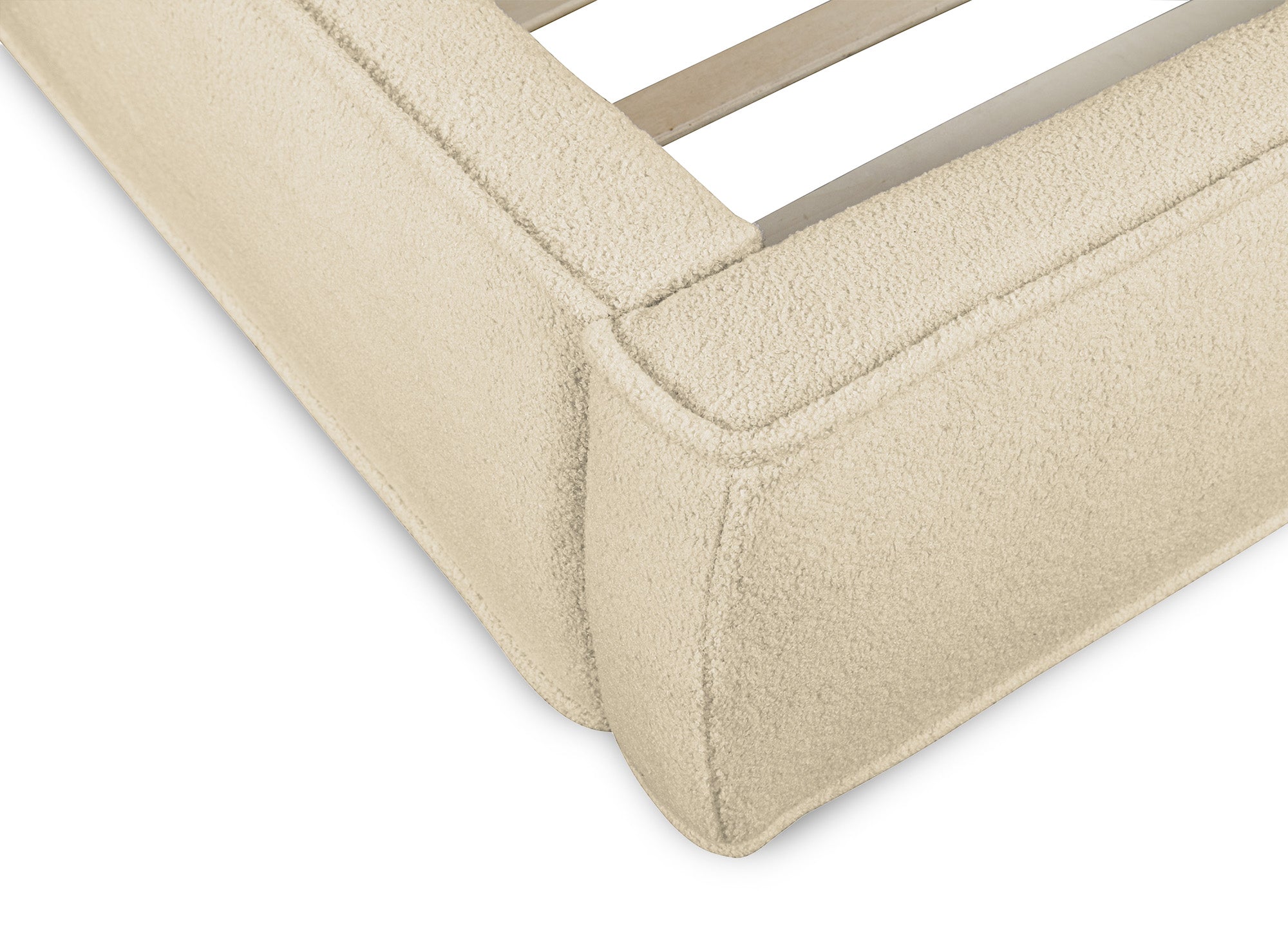 Lit double en tissu bouclette beige 160x200cm YUNA
