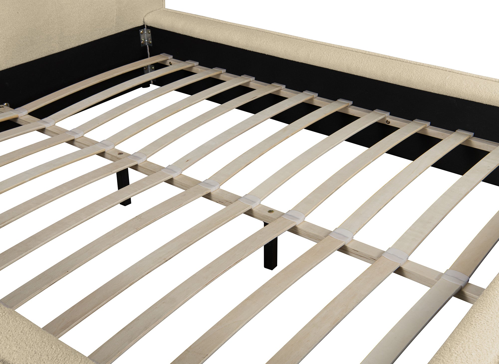 Lit double en tissu bouclette beige 160x200cm YUNA