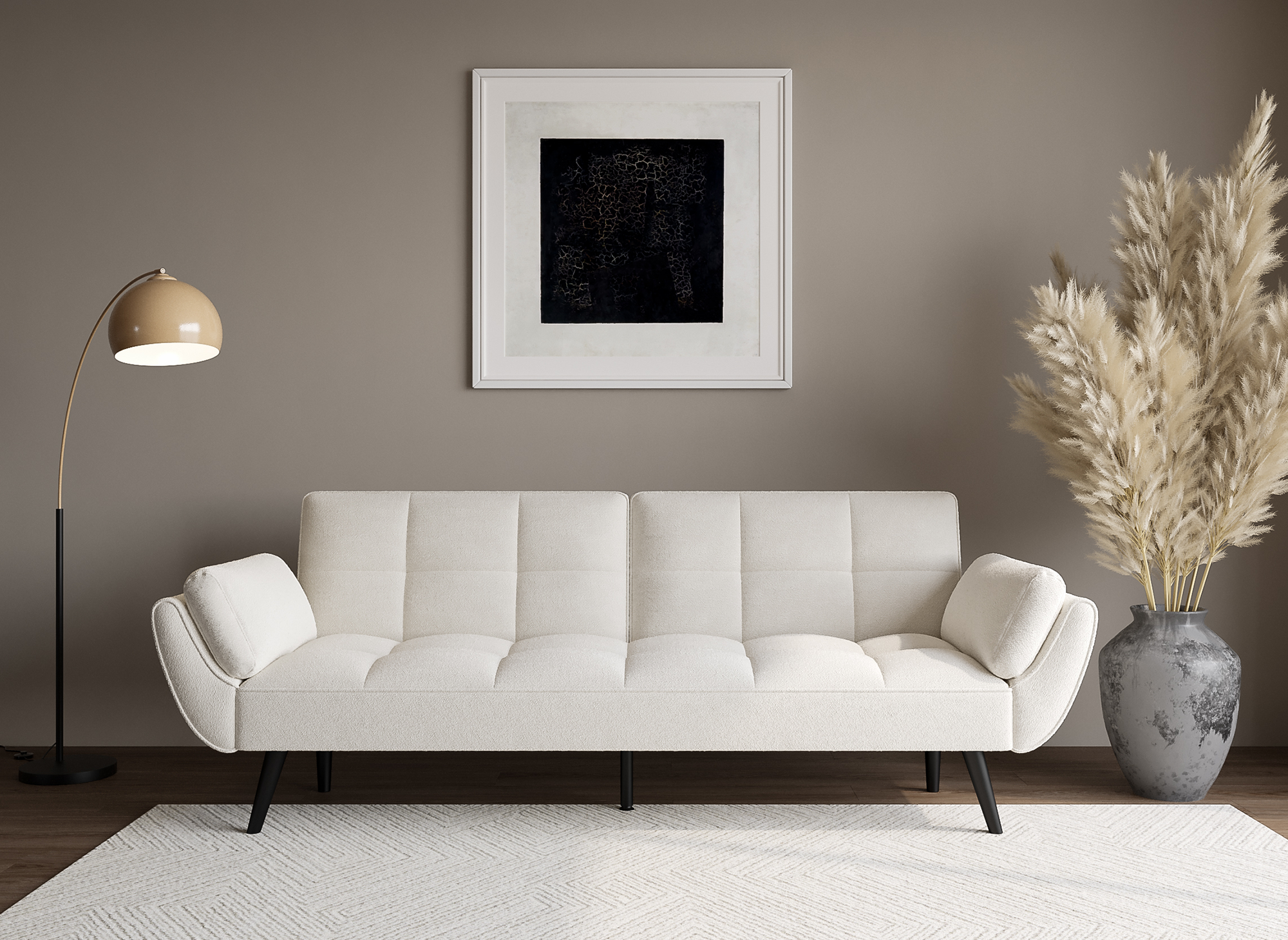 Canapé clic clac 3 places en tissu bouclette blanc écru NARA