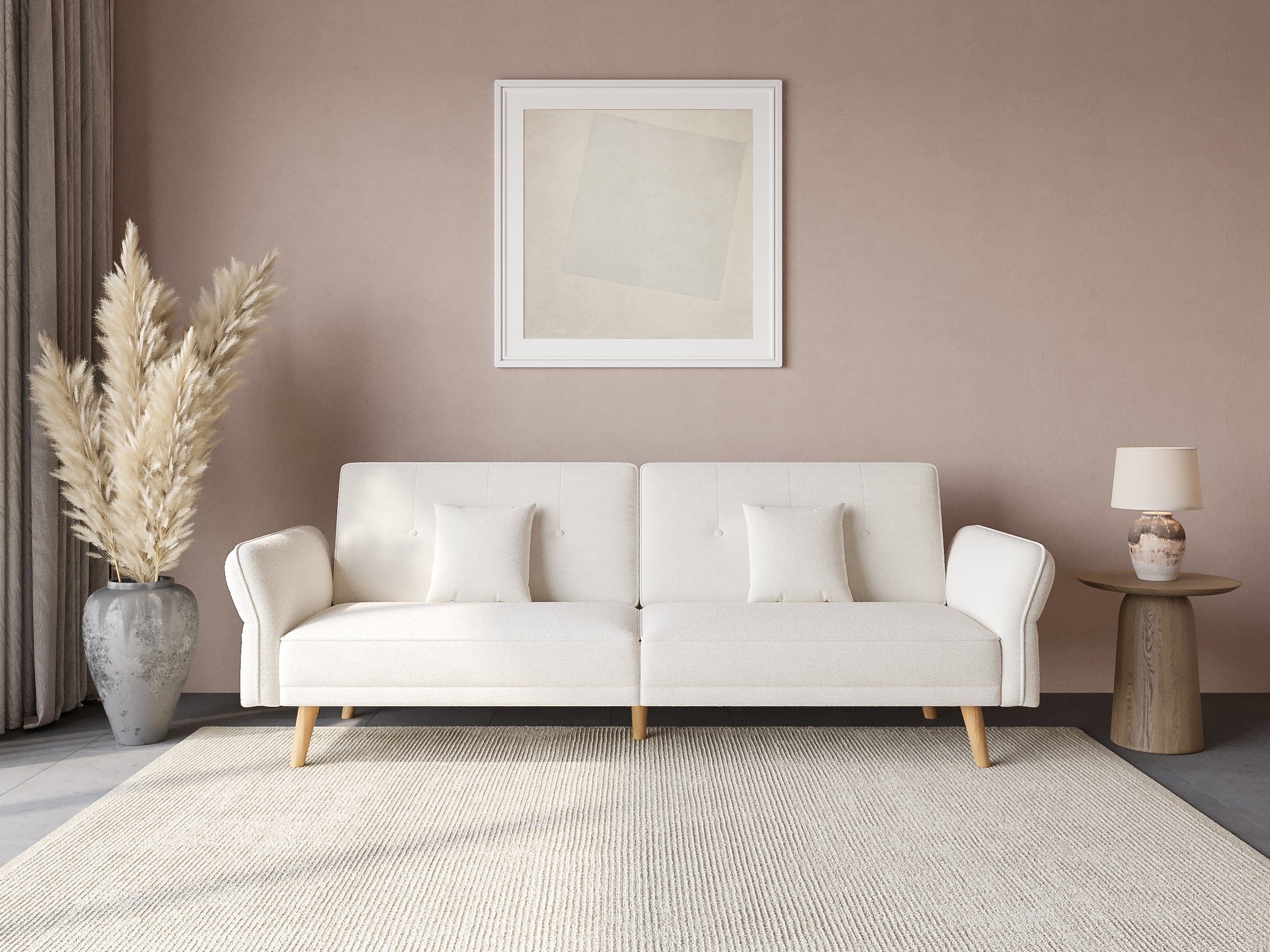 Canapé clic clac 3 places en tissu bouclette blanc écru CHILI