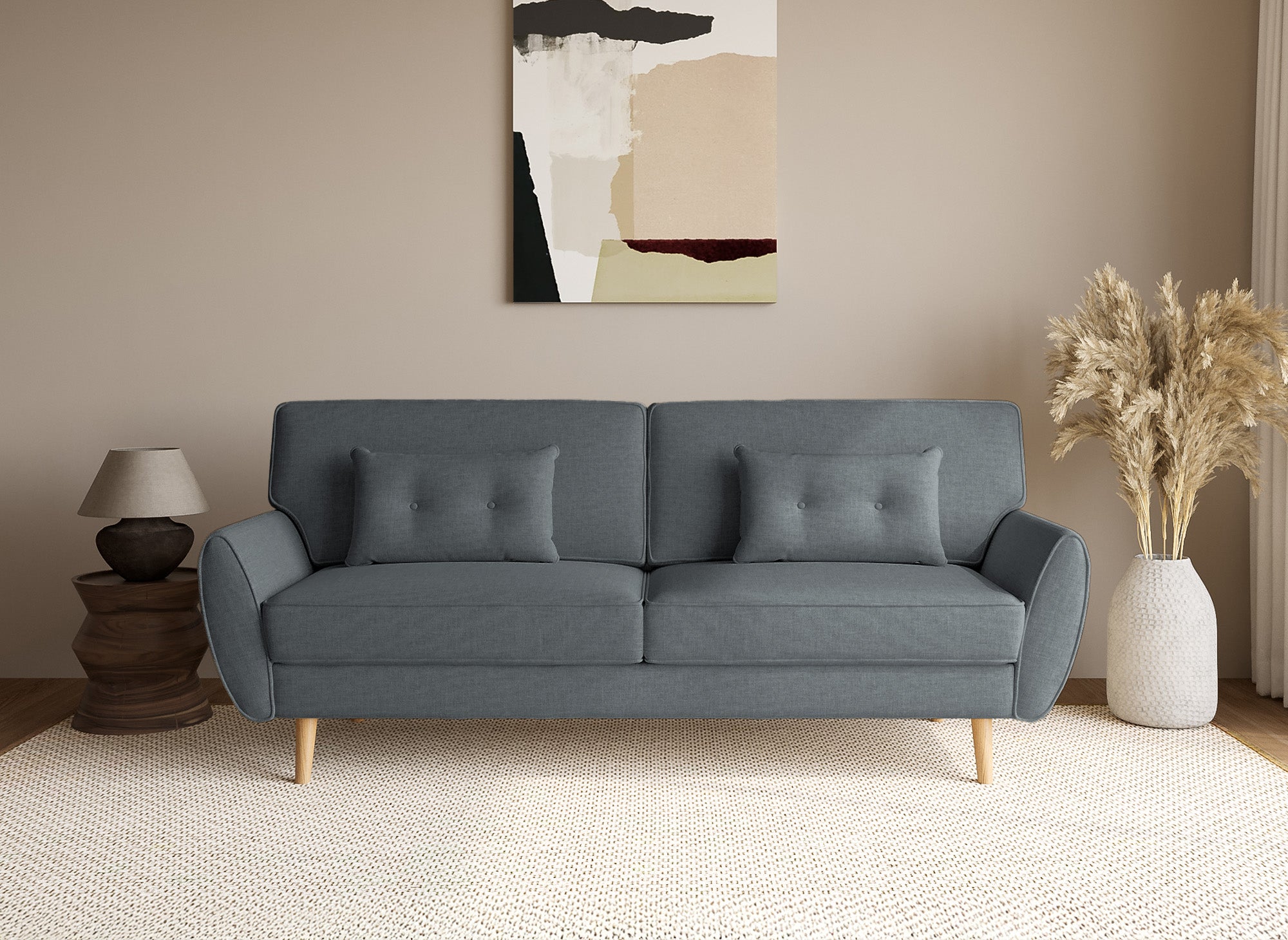 Canapé clic clac en tissu gris foncé avec pieds en bois PANAMA