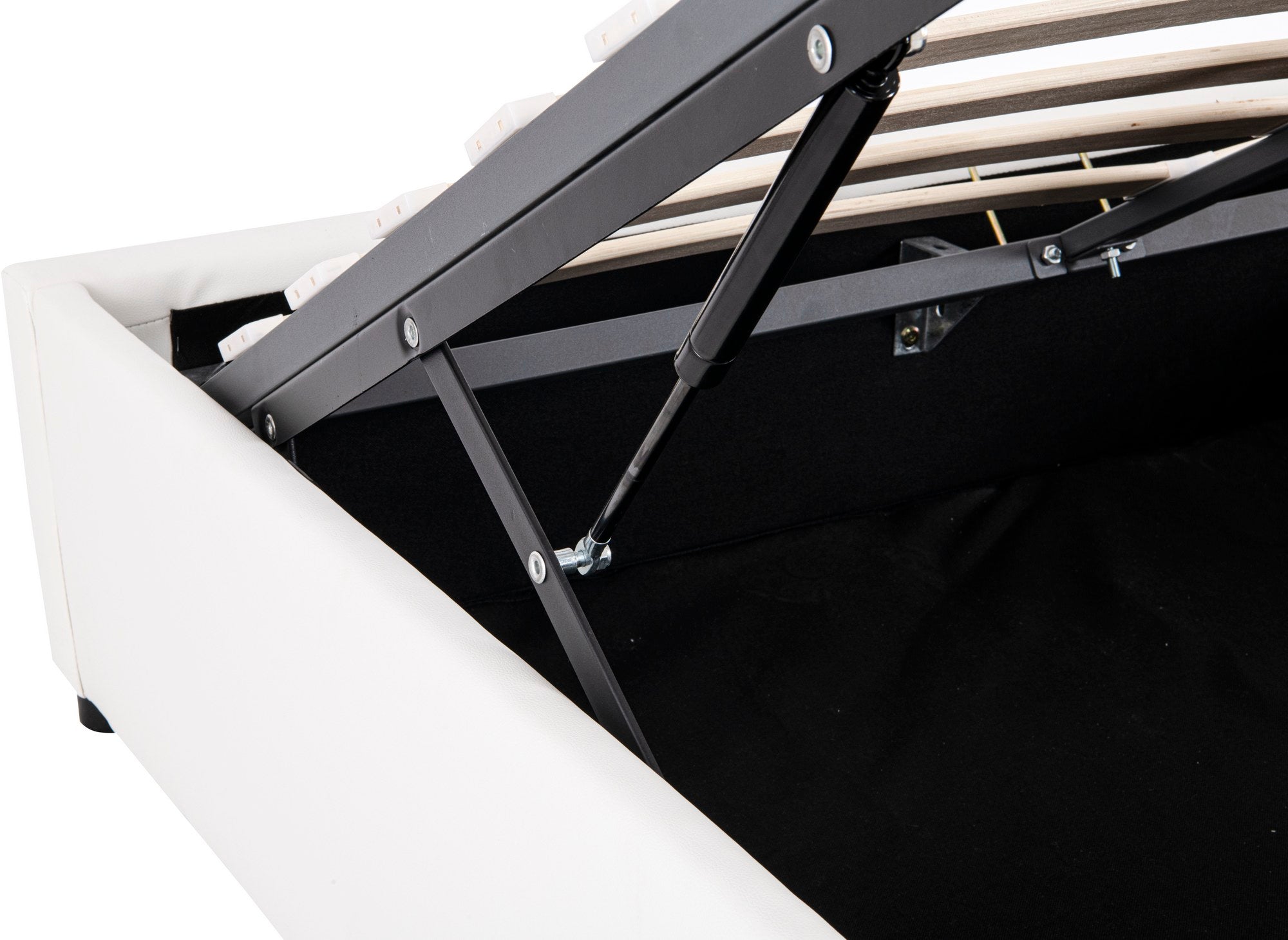 Lit sommier relevable avec coffre en simili cuir blanc 160x200 cm LIZBAN