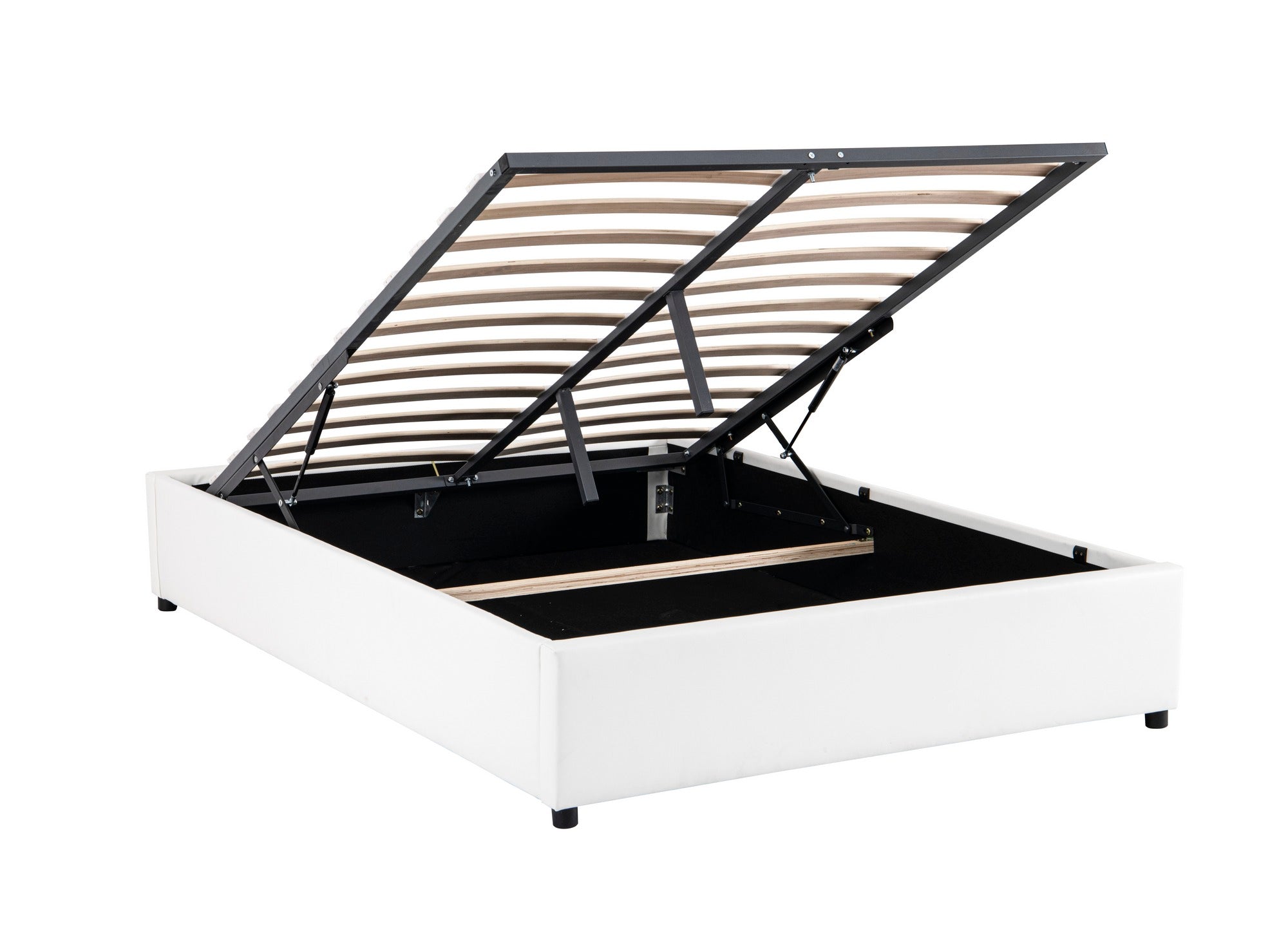 Lit sommier relevable avec coffre en simili cuir blanc 160x200 cm LIZBAN