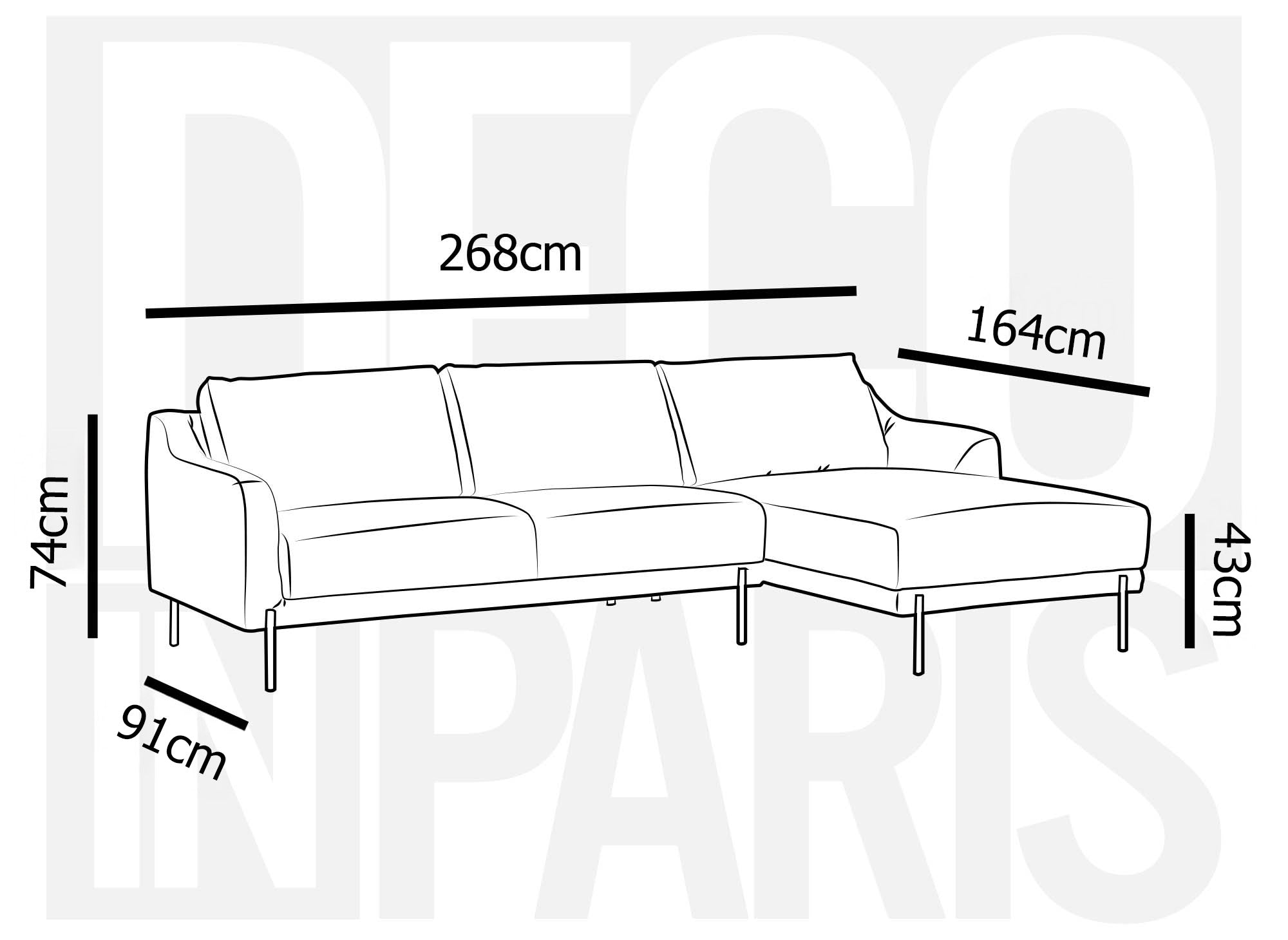 Canapé d'angle avec méridienne en velours gris CELINE - Angle Droit