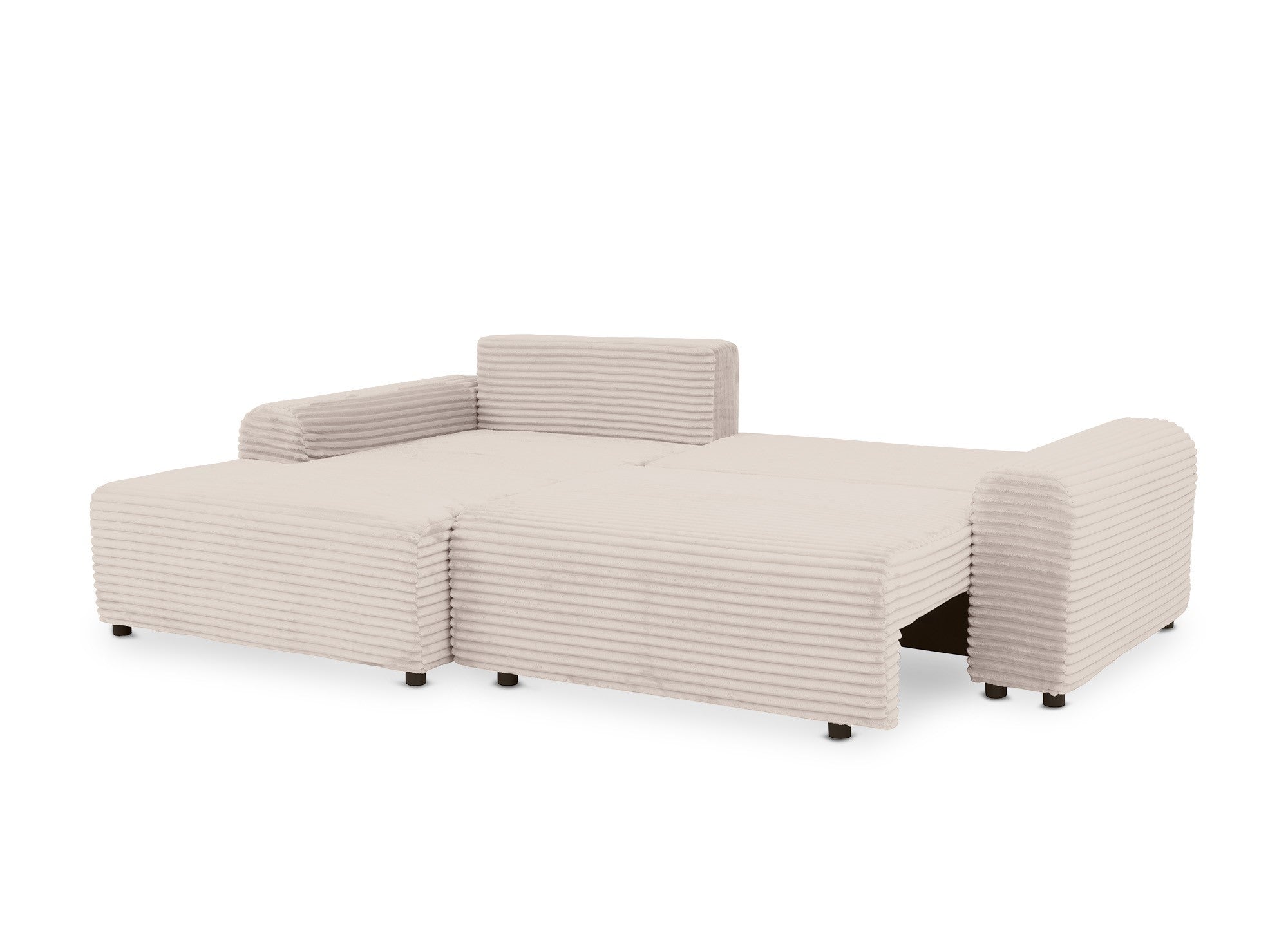 Canapé d'angle gauche convertible avec coffre en velours côtelé épais beige BALI - Angle gauche