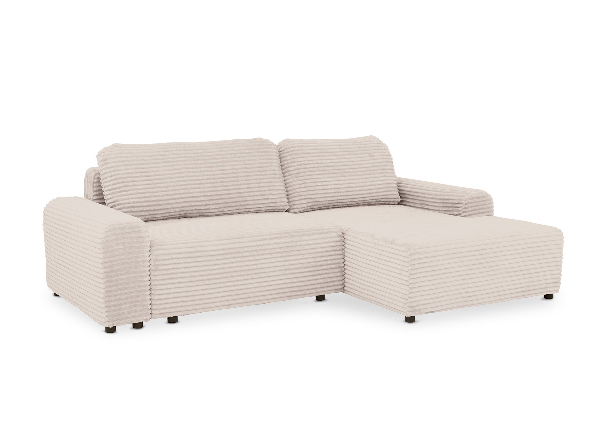 Canapé d'angle droit convertible avec coffre en velours côtelé épais beige BALI - Angle droit