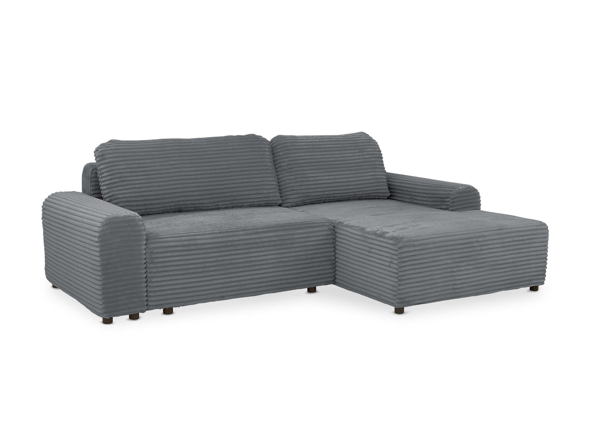 Canapé d'angle droit convertible avec coffre en velours côtelé épais gris foncé BALI - Angle droit